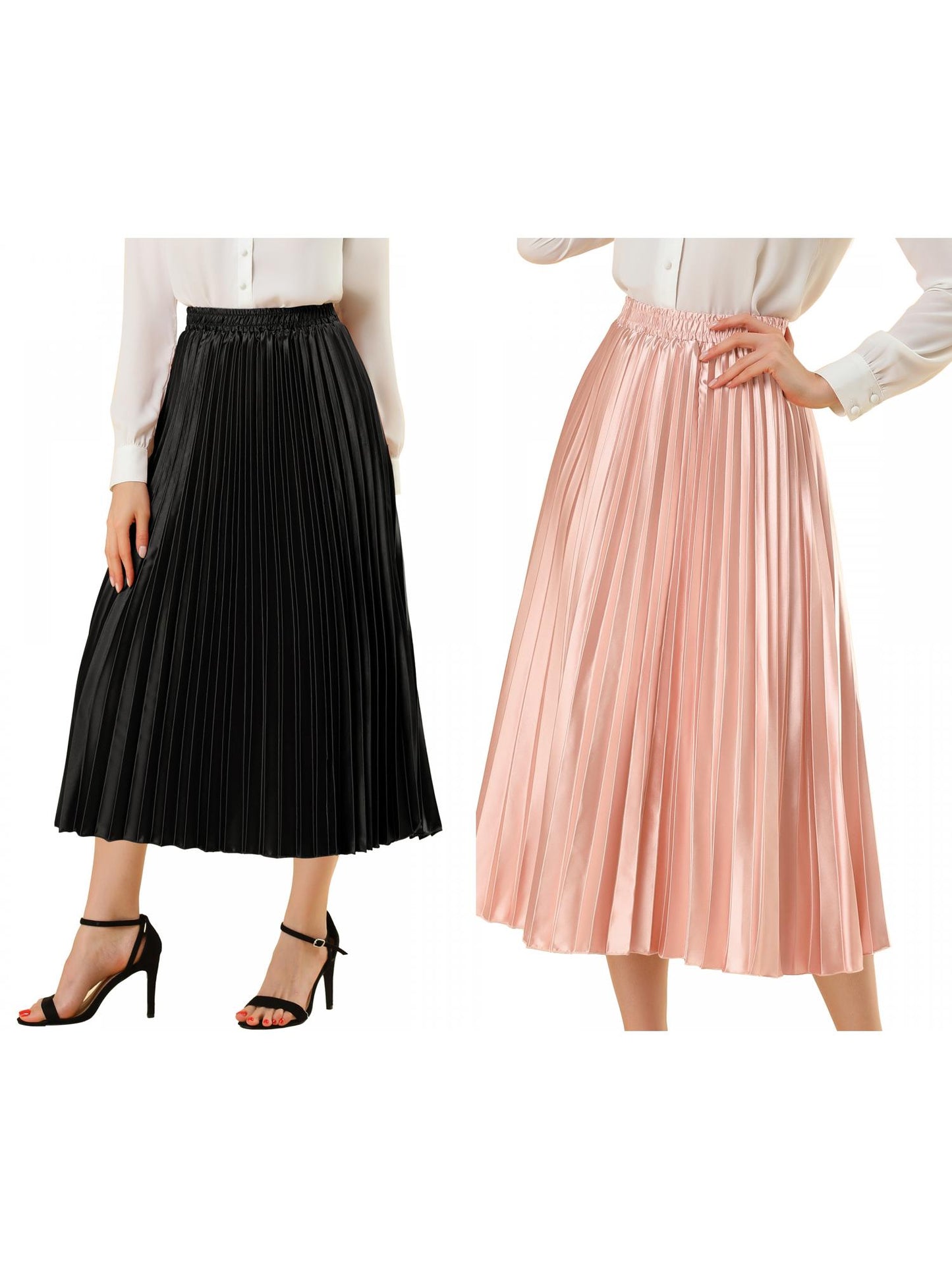 [PACK SALES] Women's 2 Pieces Elastic Waist Metallic Shiny Accordion Pleated Midi Skirt