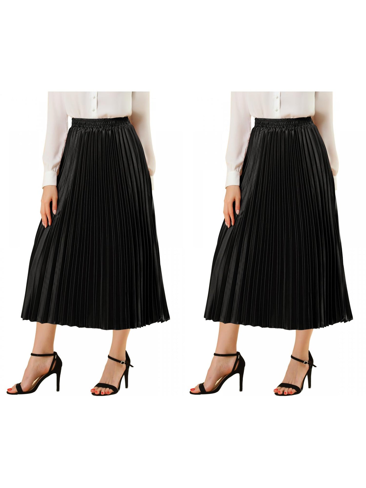 [PACK SALES] Women's 2 Pieces Elastic Waist Metallic Shiny Accordion Pleated Midi Skirt