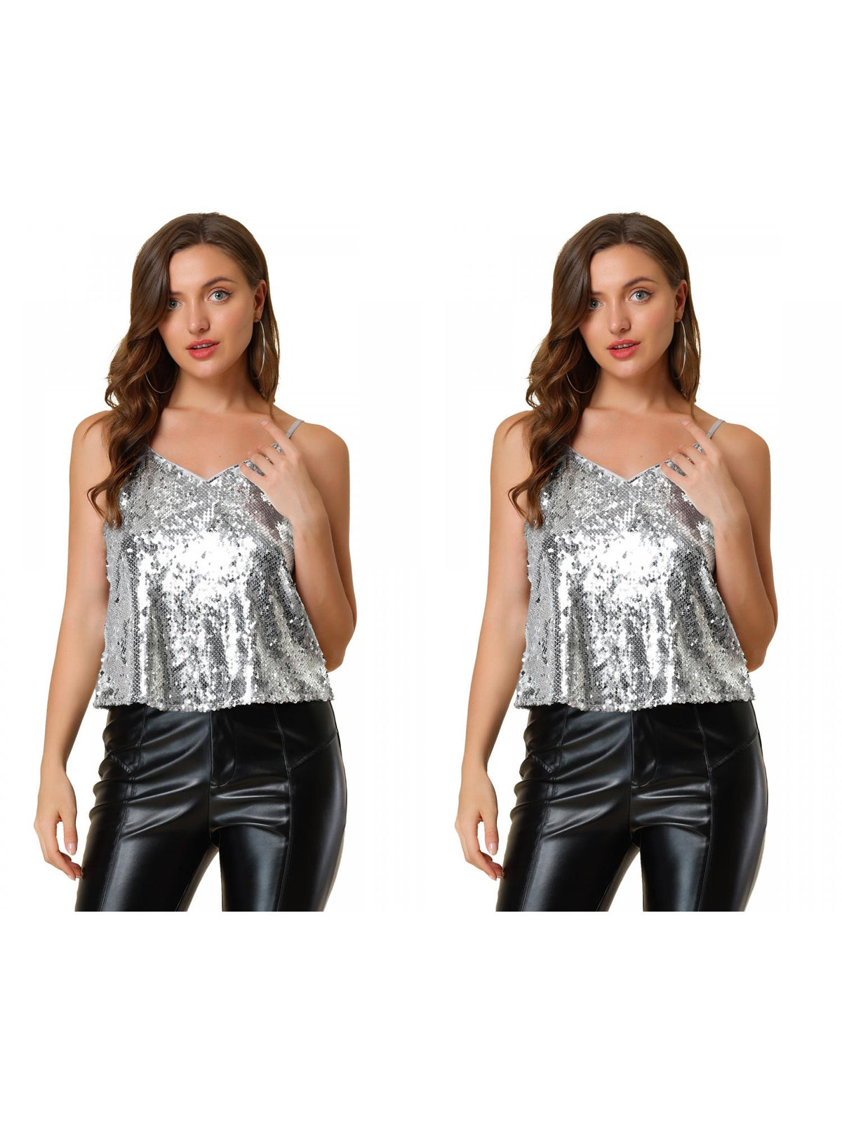 [PACK SALES] Women's 2 Pieces Sequin Spaghetti Strap Crop Camisole Tank Tops