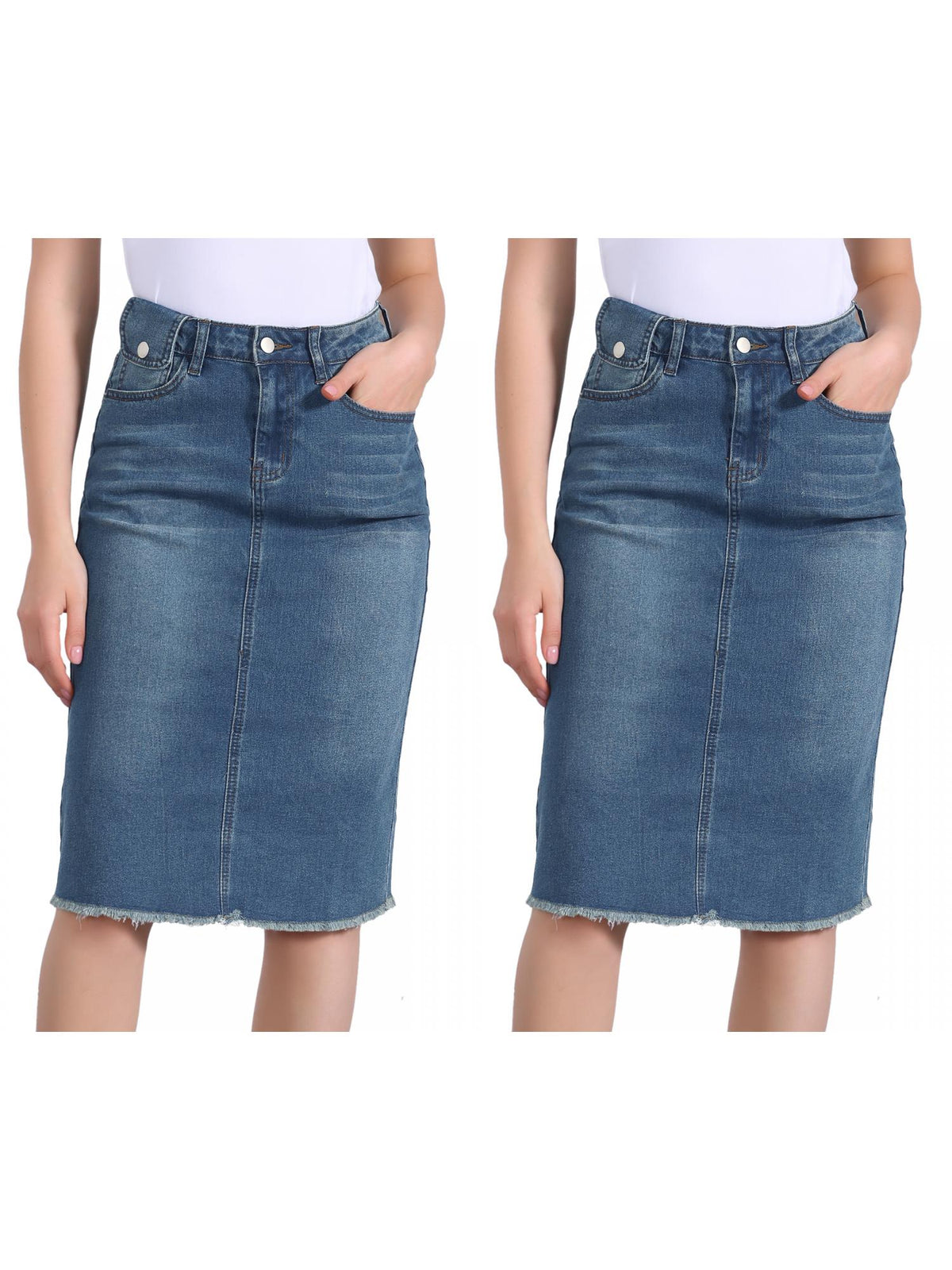 [PACK SALES] Women's 2 Pieces Solid High Waist Back Vent Knee Length Denim Skirt