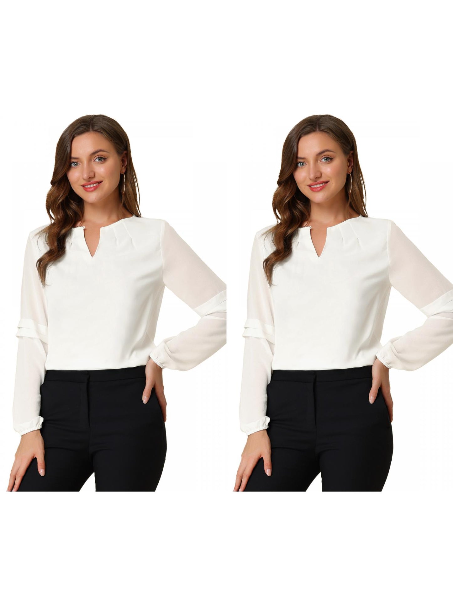 [PACK SALES] Women's 2 Pieces Work Office Long Sleeves Keyhole Neck Elegant Blouse