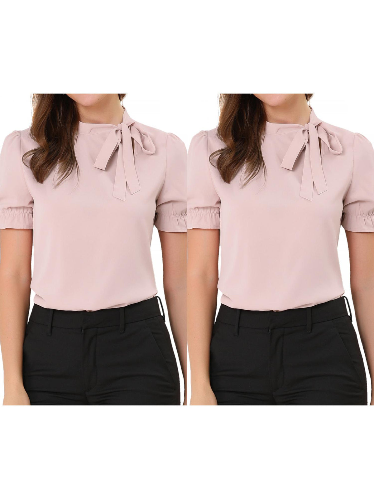 [PACK SALES] Women's 2 Pieces Elegant Bow Tie Neck Short Sleeve Office Work Blouses