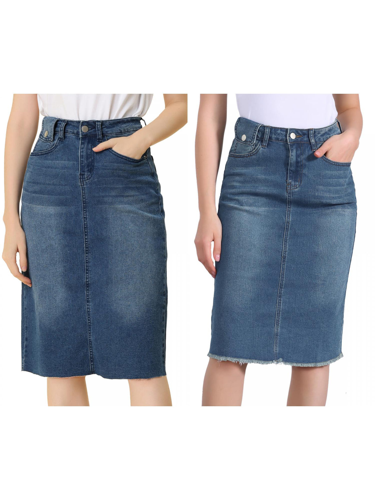 [PACK SALES] Women's 2 Pieces Solid High Waist Back Vent Knee Length Denim Skirt