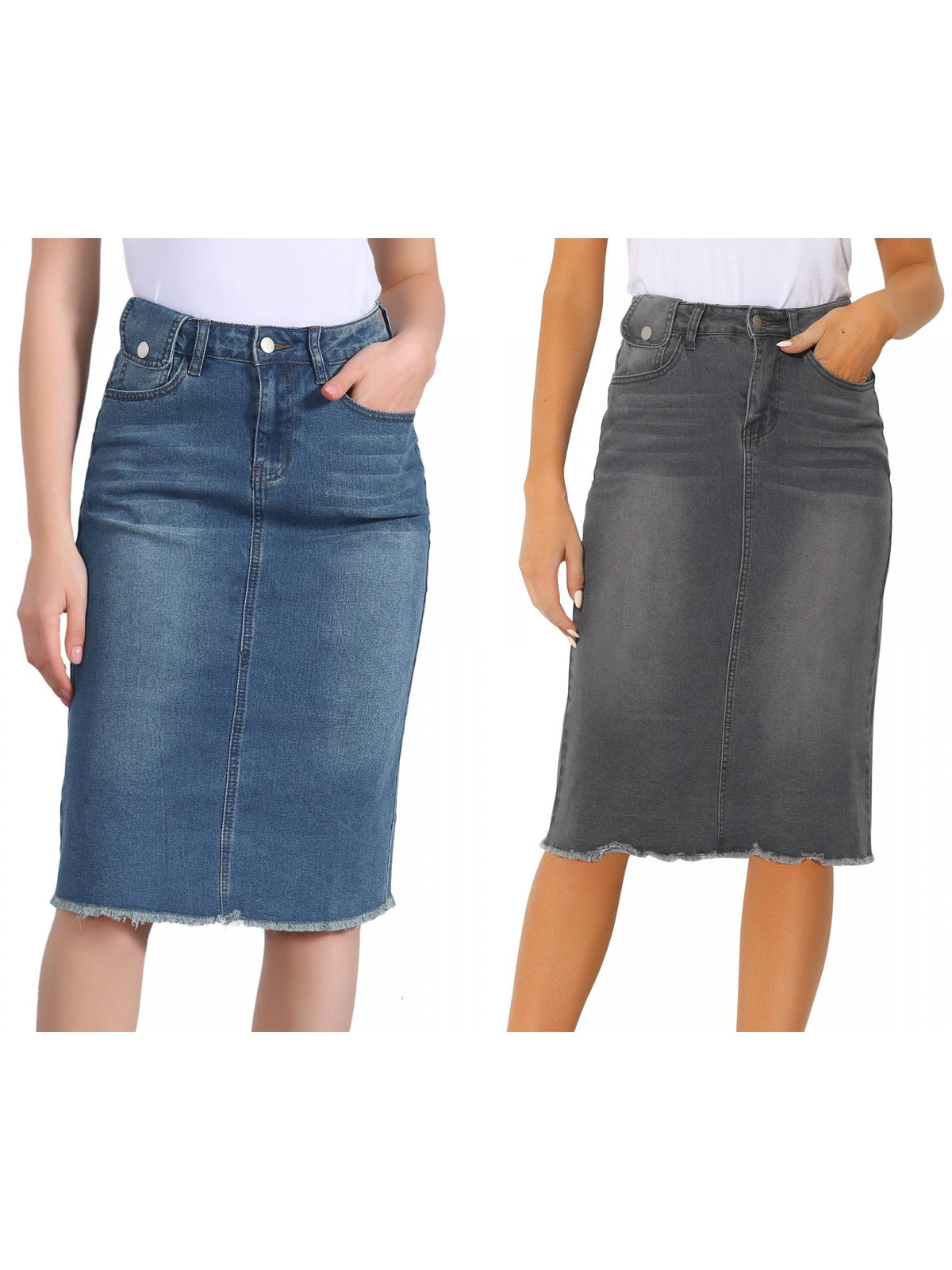 [PACK SALES] Women's 2 Pieces Solid High Waist Back Vent Knee Length Denim Skirt