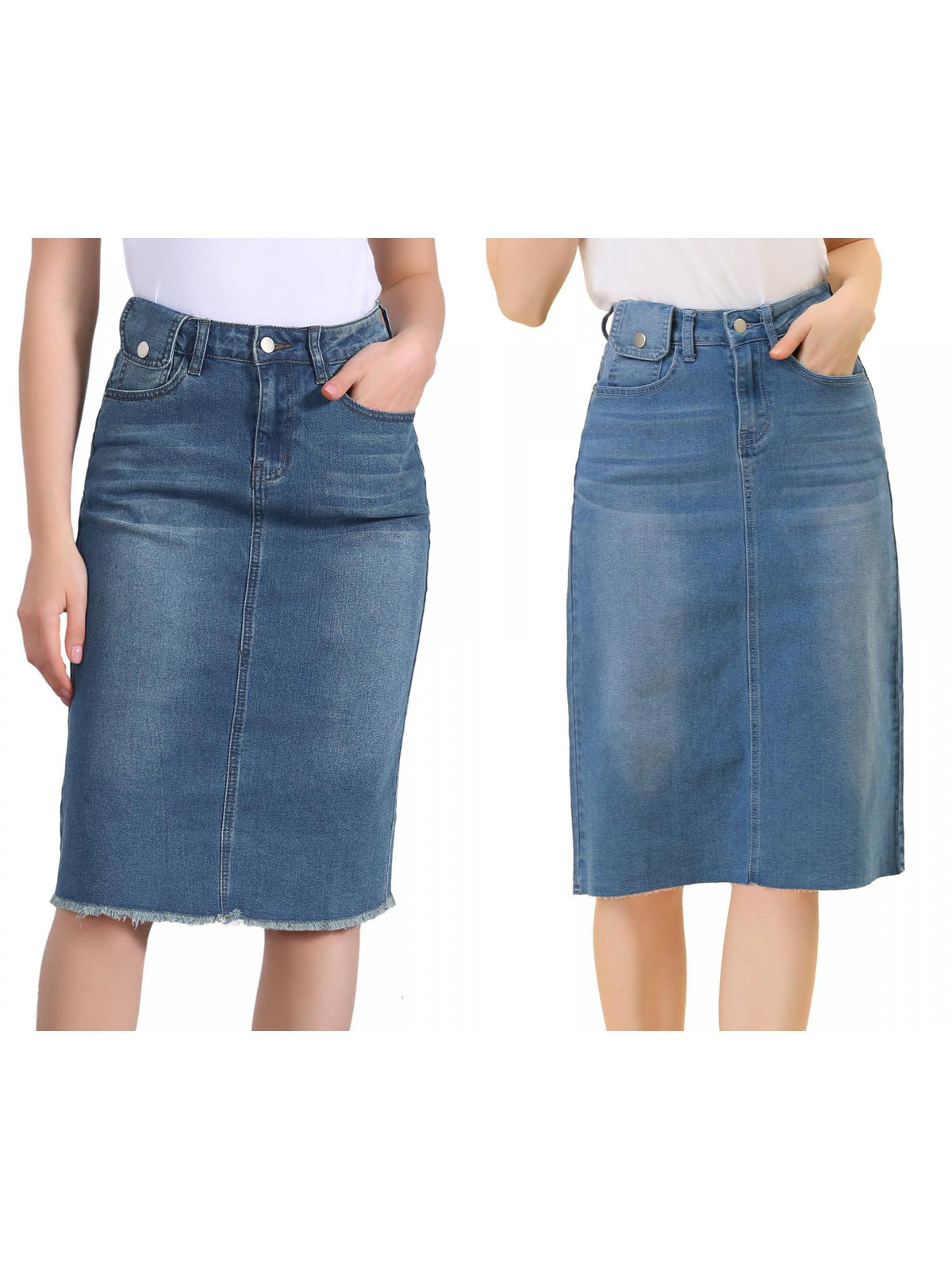 [PACK SALES] Women's 2 Pieces Solid High Waist Back Vent Knee Length Denim Skirt