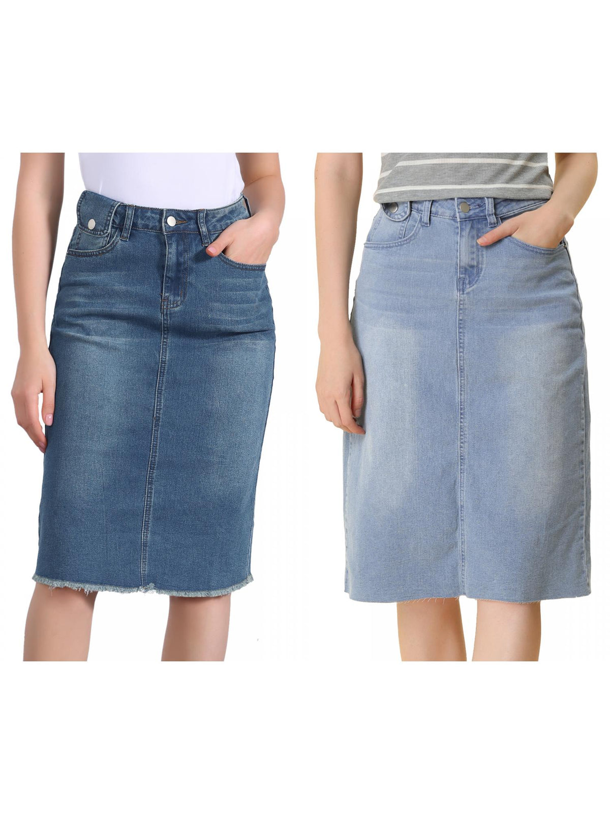[PACK SALES] Women's 2 Pieces Solid High Waist Back Vent Knee Length Denim Skirt