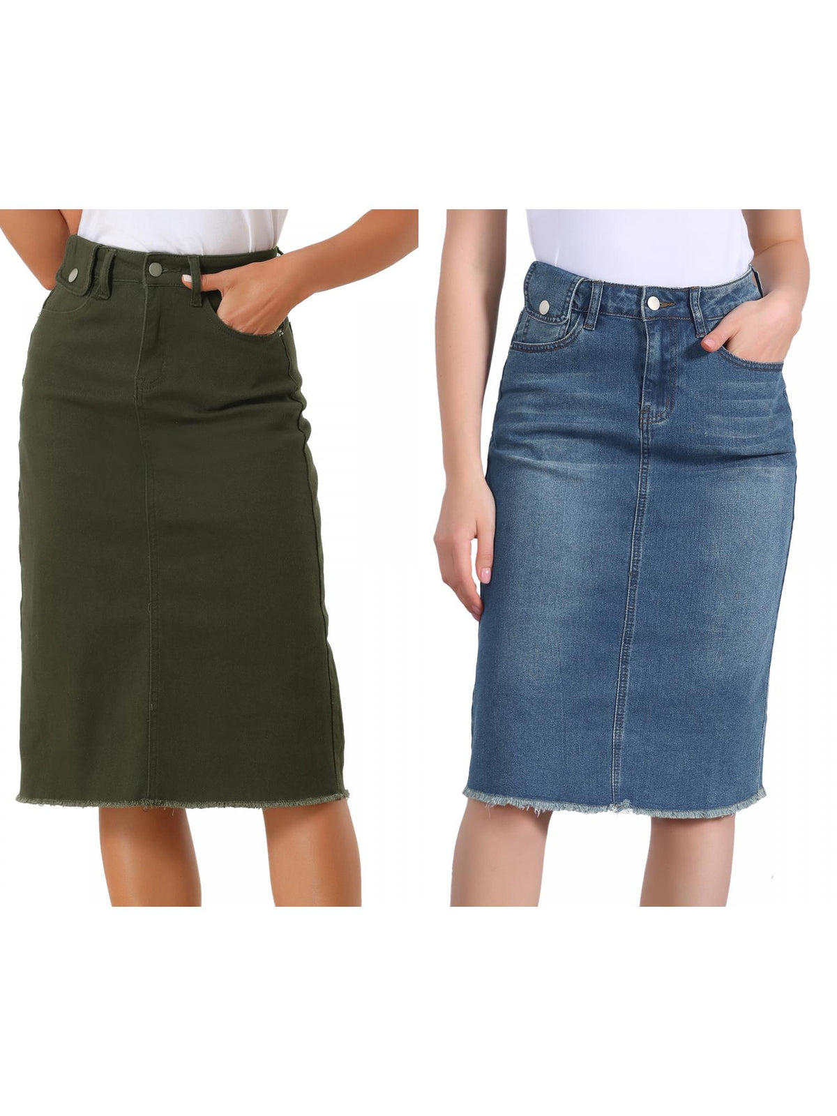 [PACK SALES] Women's 2 Pieces Solid High Waist Back Vent Knee Length Denim Skirt