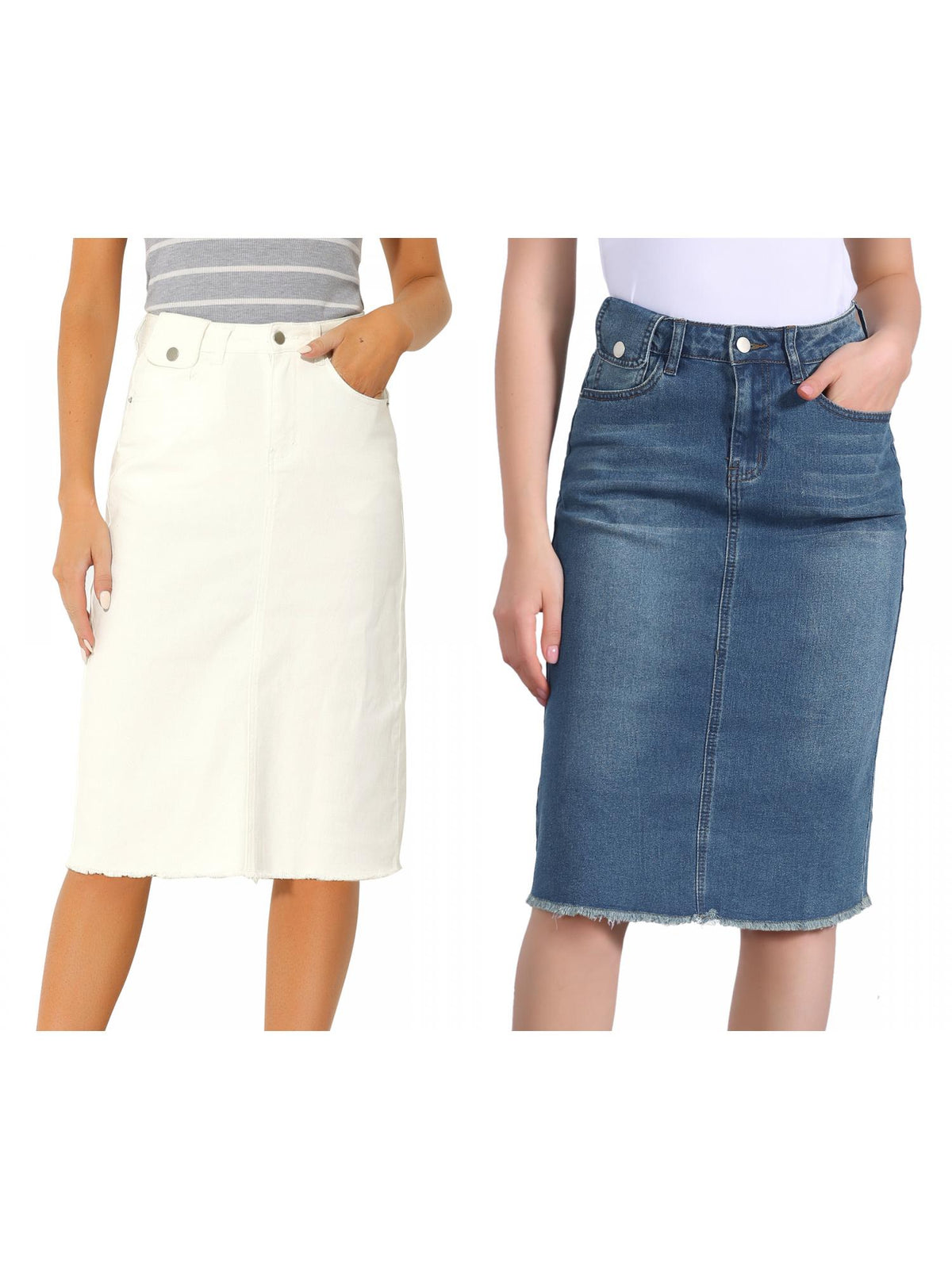 [PACK SALES] Women's 2 Pieces Solid High Waist Back Vent Knee Length Denim Skirt