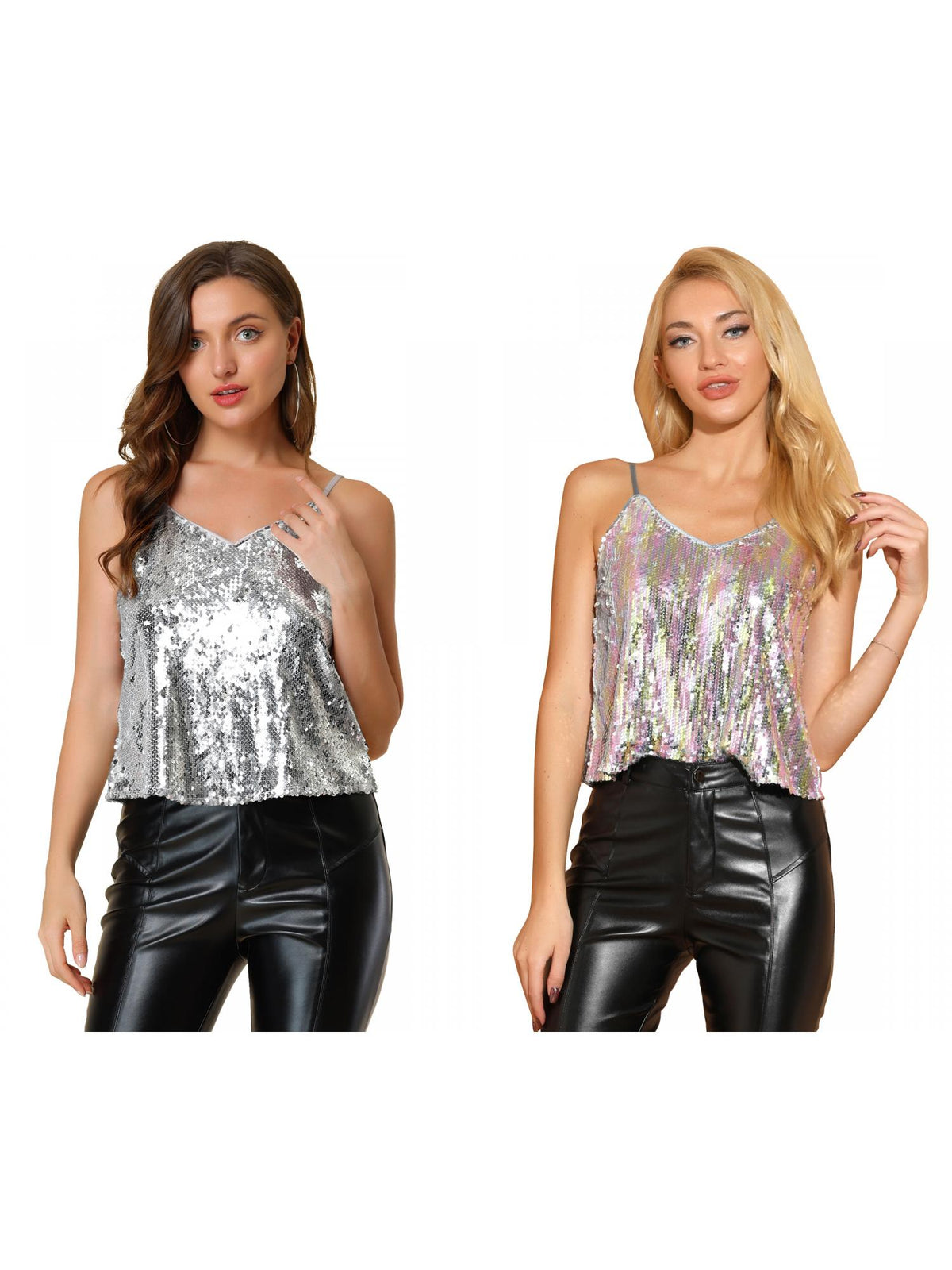 [PACK SALES] Women's 2 Pieces Sequin Spaghetti Strap Crop Camisole Tank Tops