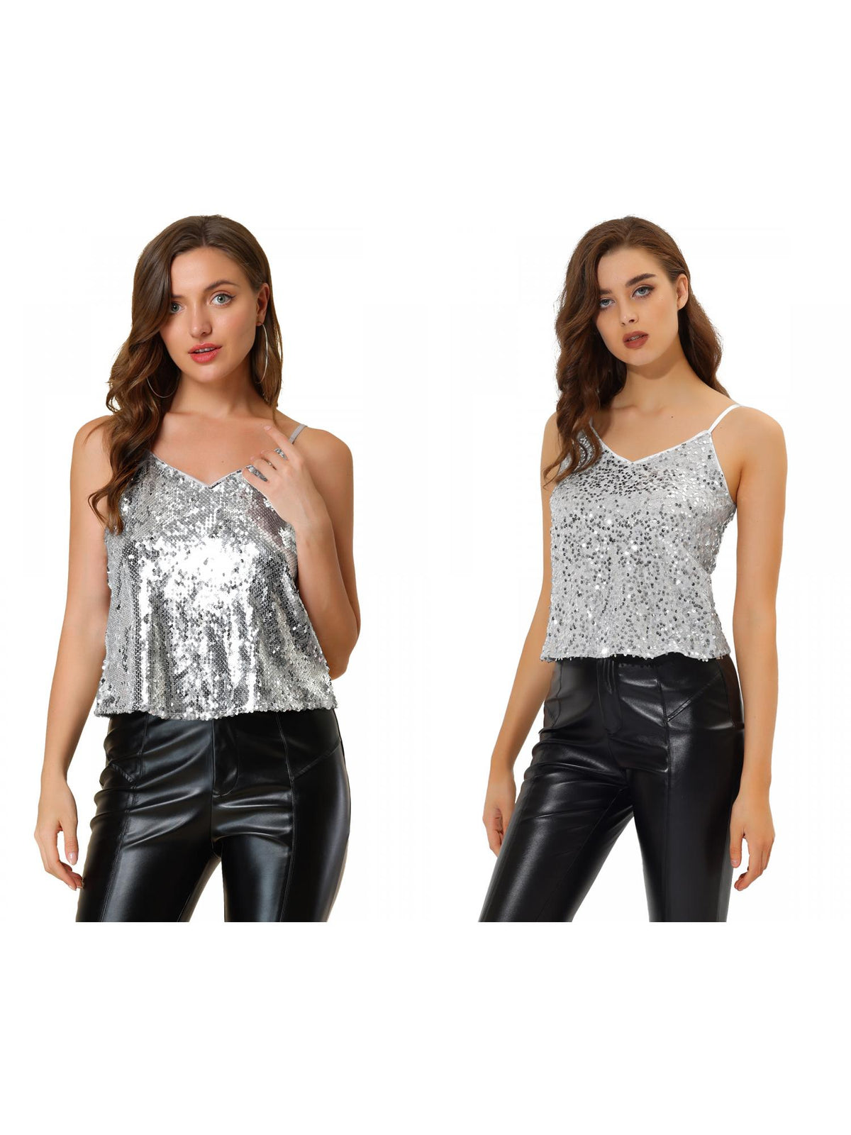 [PACK SALES] Women's 2 Pieces Sequin Spaghetti Strap Crop Camisole Tank Tops