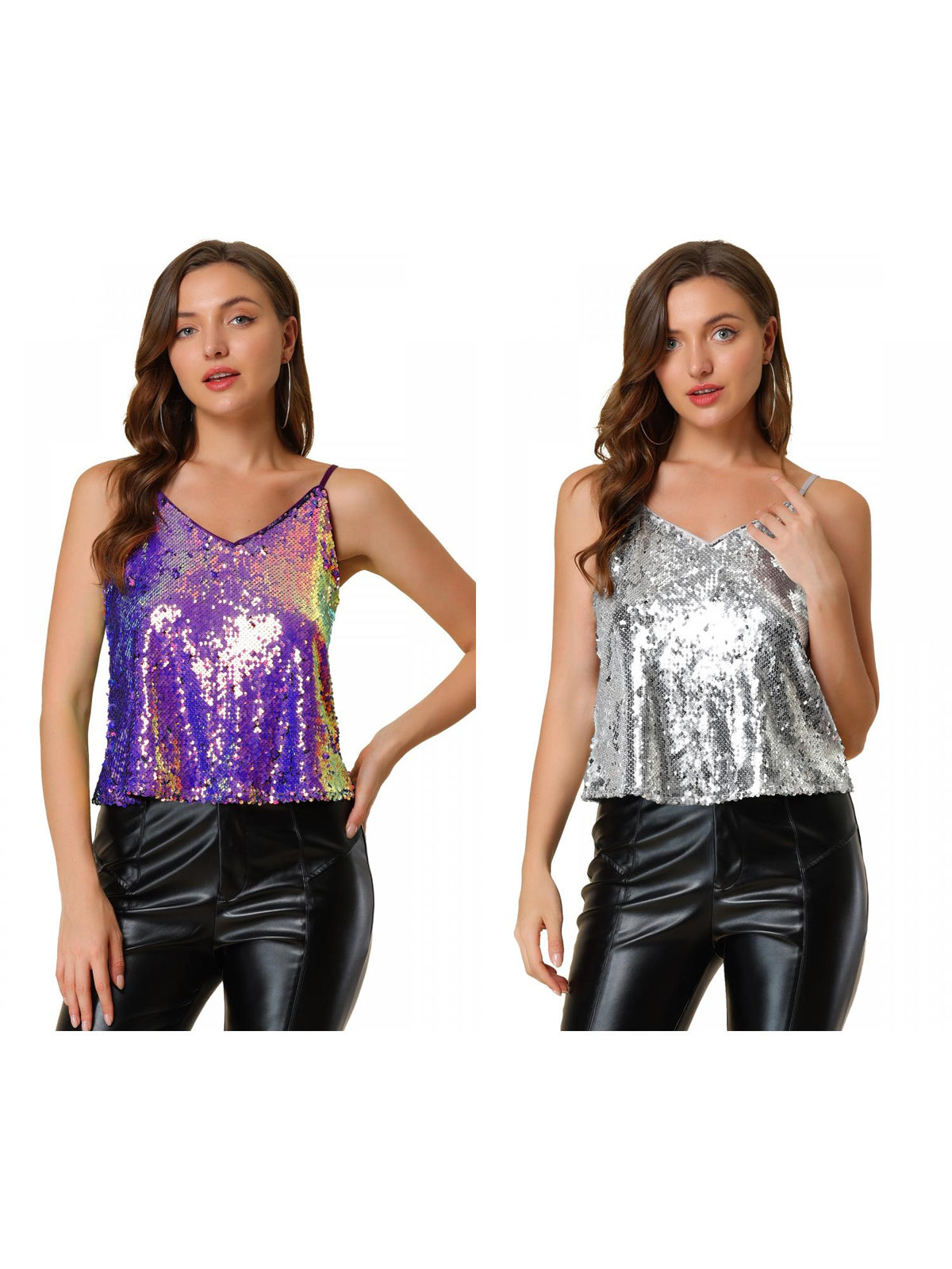 [PACK SALES] Women's 2 Pieces Sequin Spaghetti Strap Crop Camisole Tank Tops