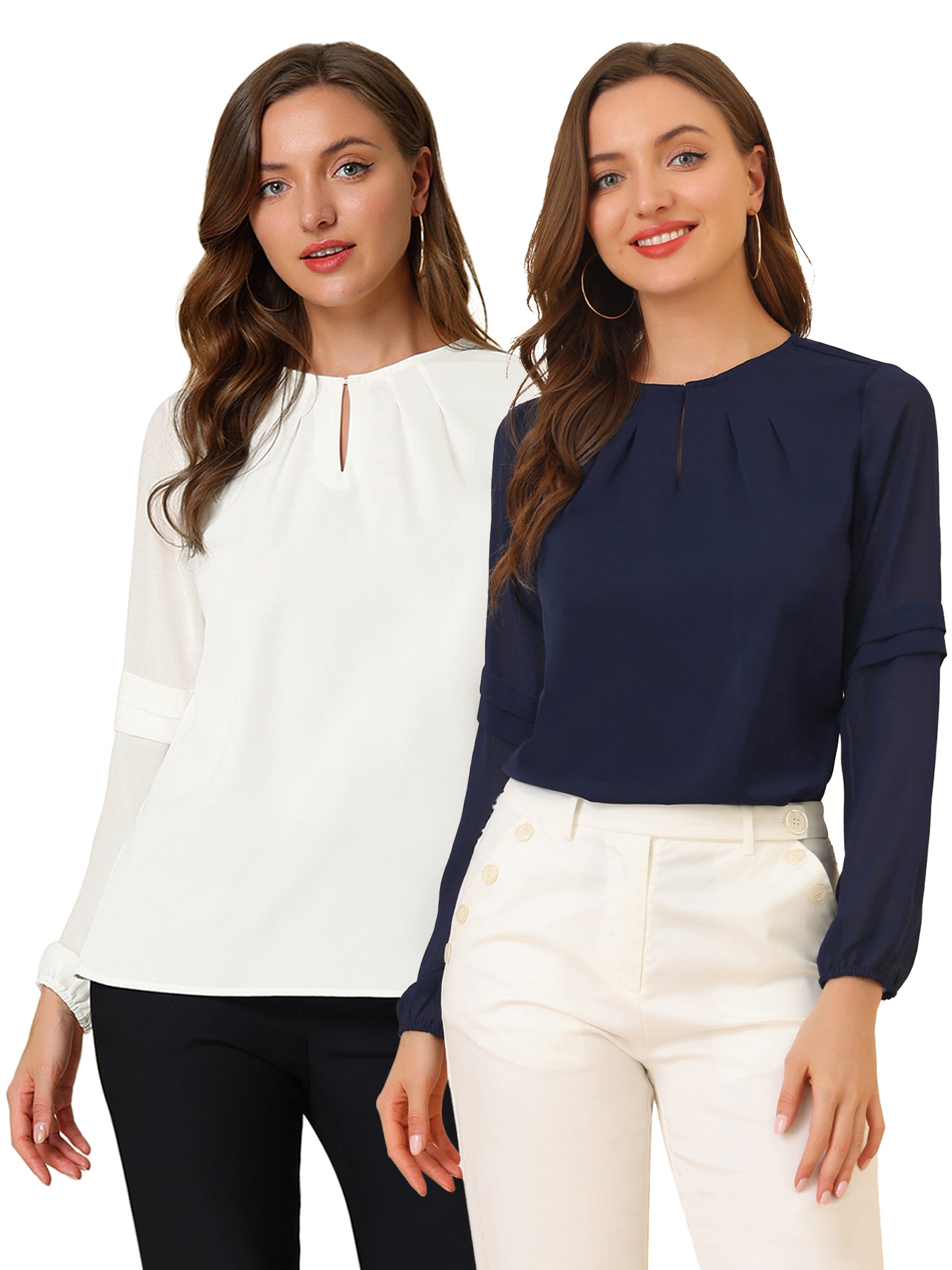 [PACK SALES] Women's 2 Pieces Work Office Long Sleeves Keyhole Neck Elegant Blouse