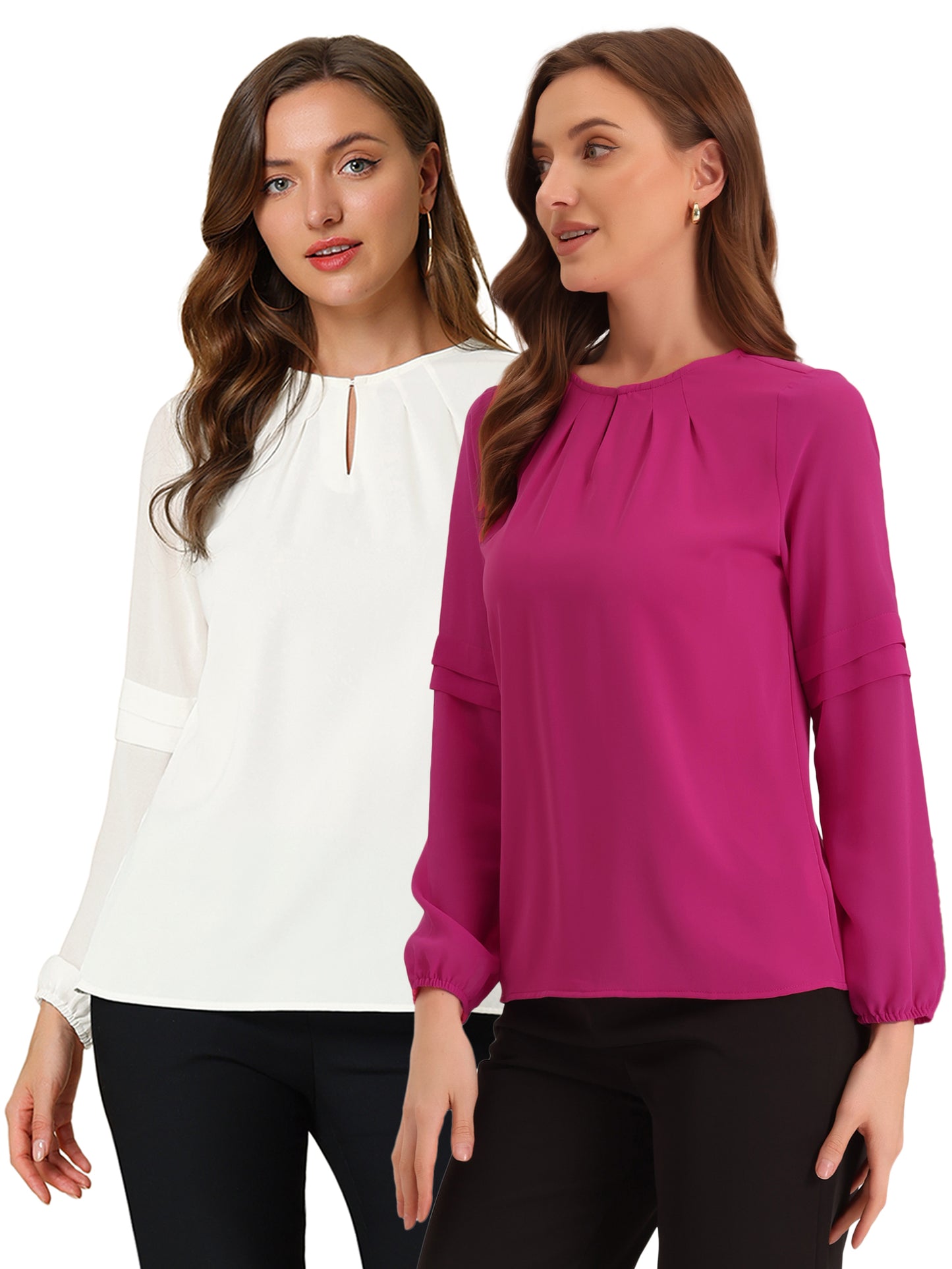 [PACK SALES] Women's 2 Pieces Work Office Long Sleeves Keyhole Neck Elegant Blouse