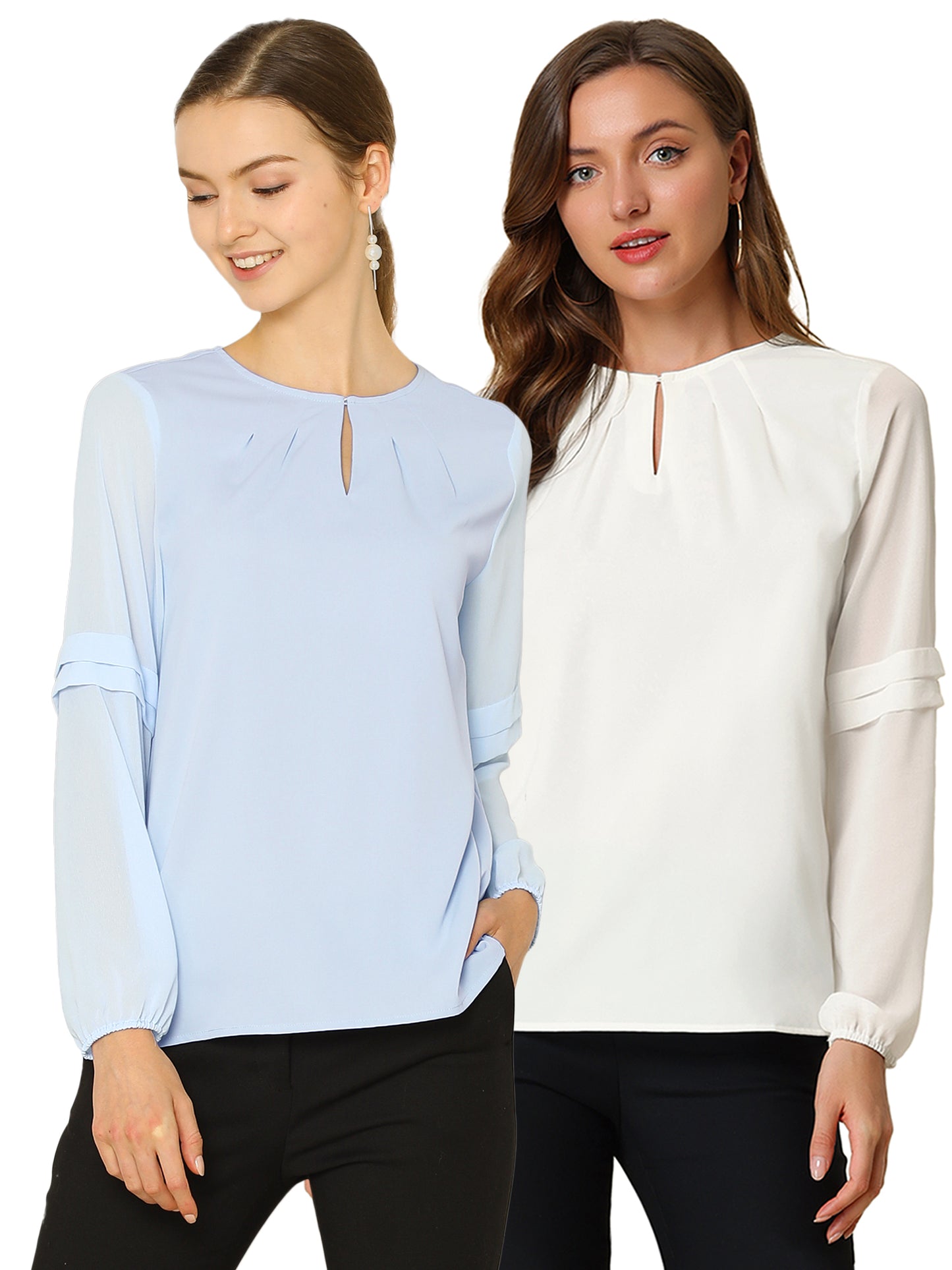 [PACK SALES] Women's 2 Pieces Work Office Long Sleeves Keyhole Neck Elegant Blouse
