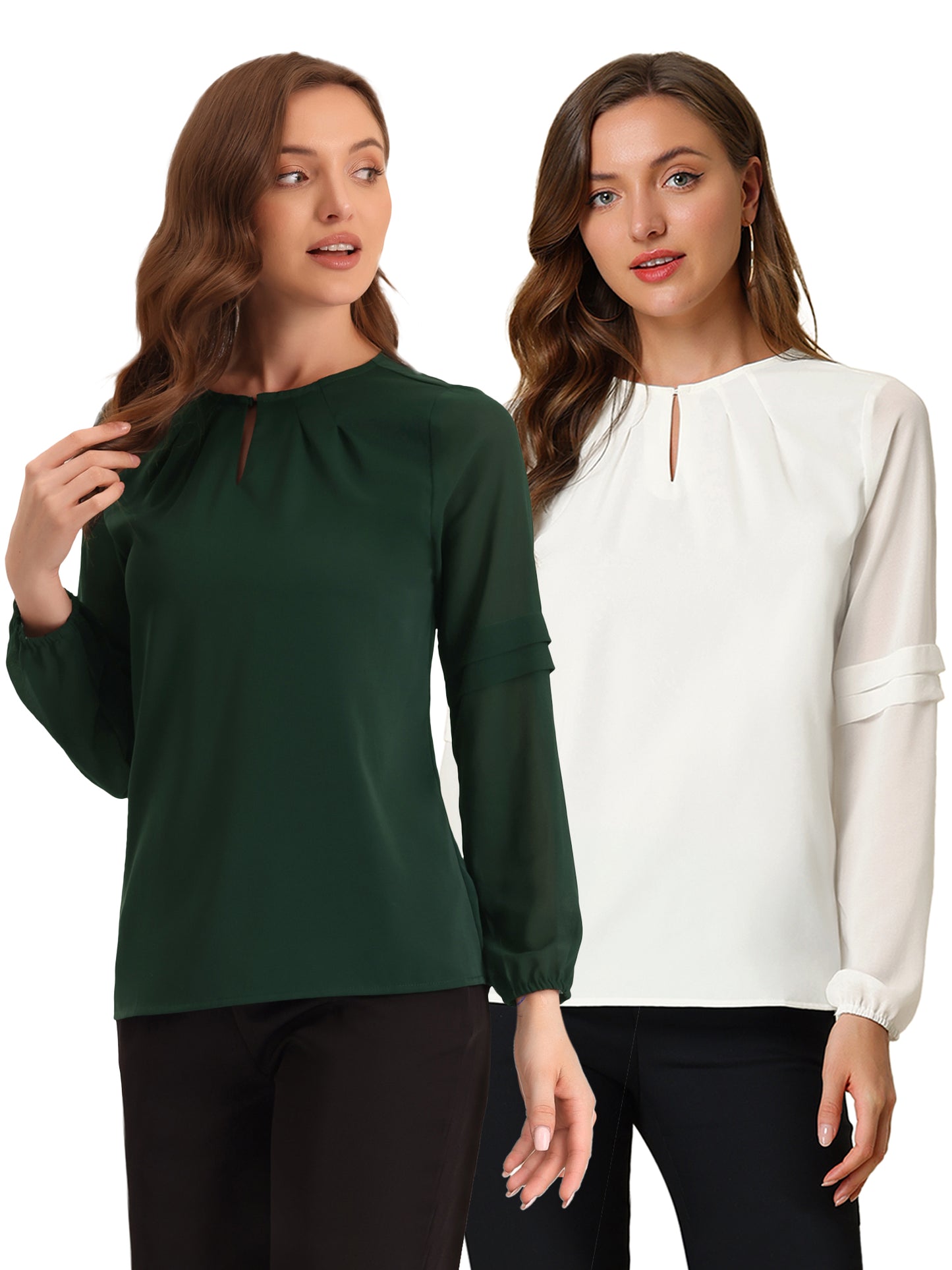 [PACK SALES] Women's 2 Pieces Work Office Long Sleeves Keyhole Neck Elegant Blouse