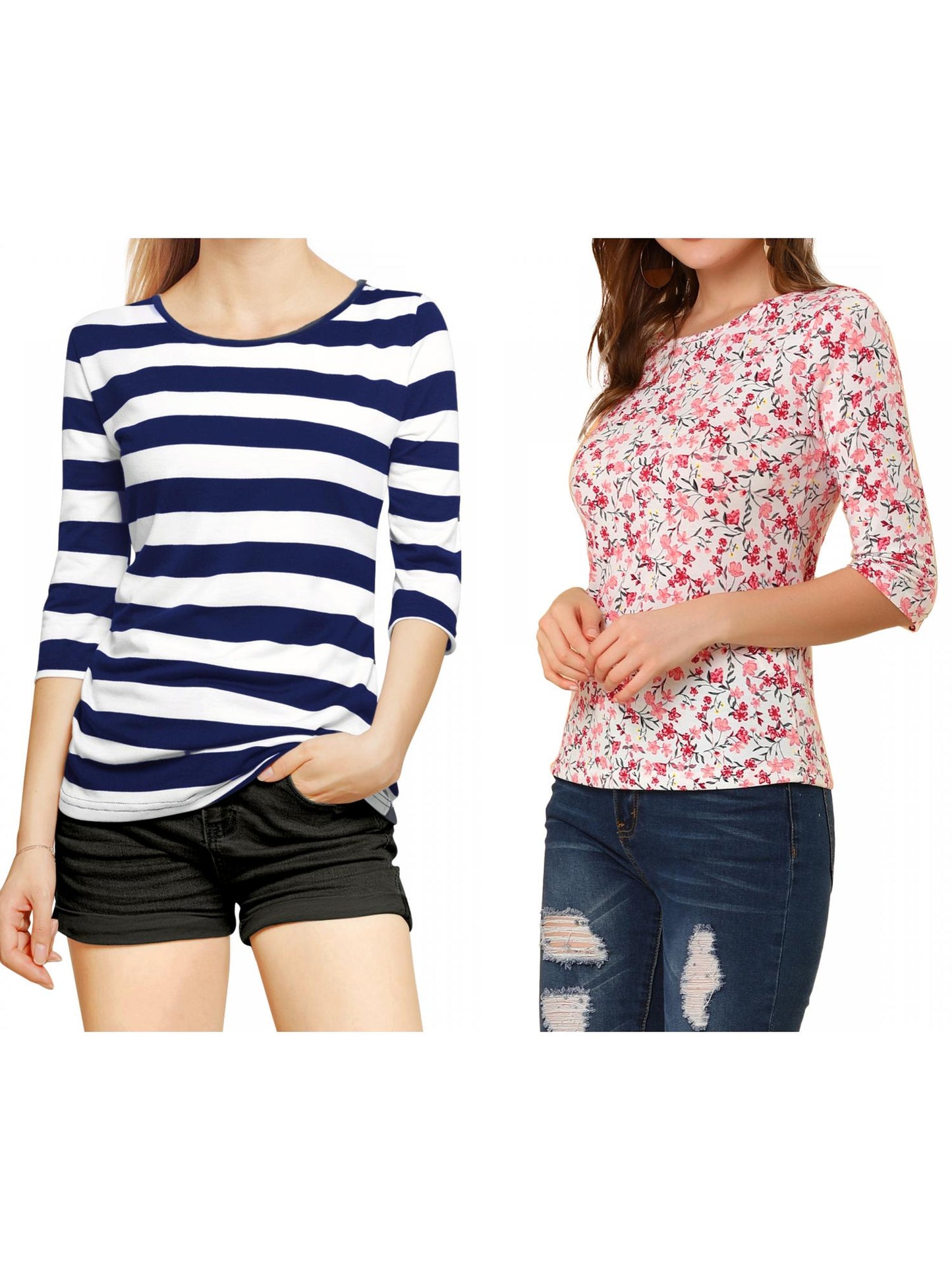 [PACK SALES] Women's 2 Pieces Round Neck Elbow Sleeves Casual T-Shirt