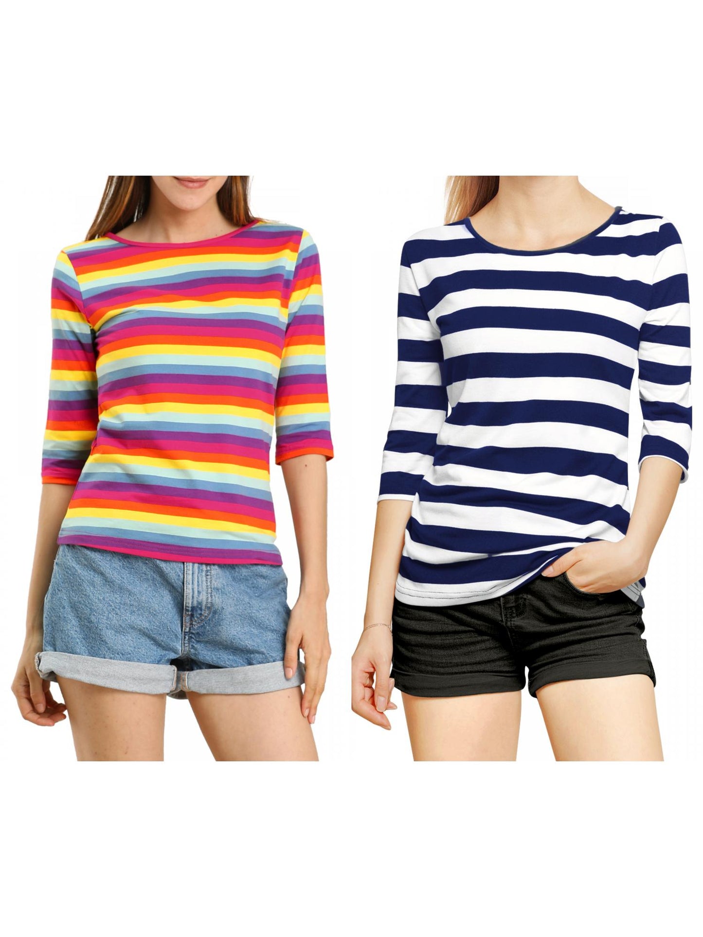 [PACK SALES] Women's 2 Pieces Round Neck Elbow Sleeves Casual T-Shirt