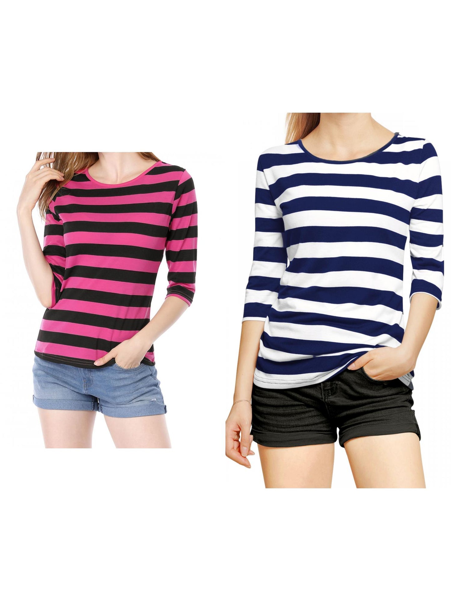 [PACK SALES] Women's 2 Pieces Round Neck Elbow Sleeves Casual T-Shirt