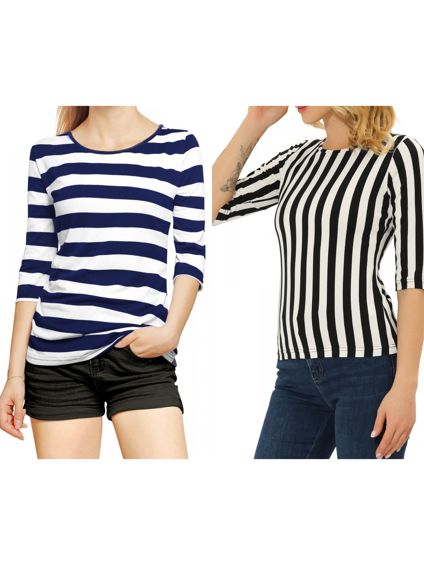 [PACK SALES] Women's 2 Pieces Round Neck Elbow Sleeves Casual T-Shirt