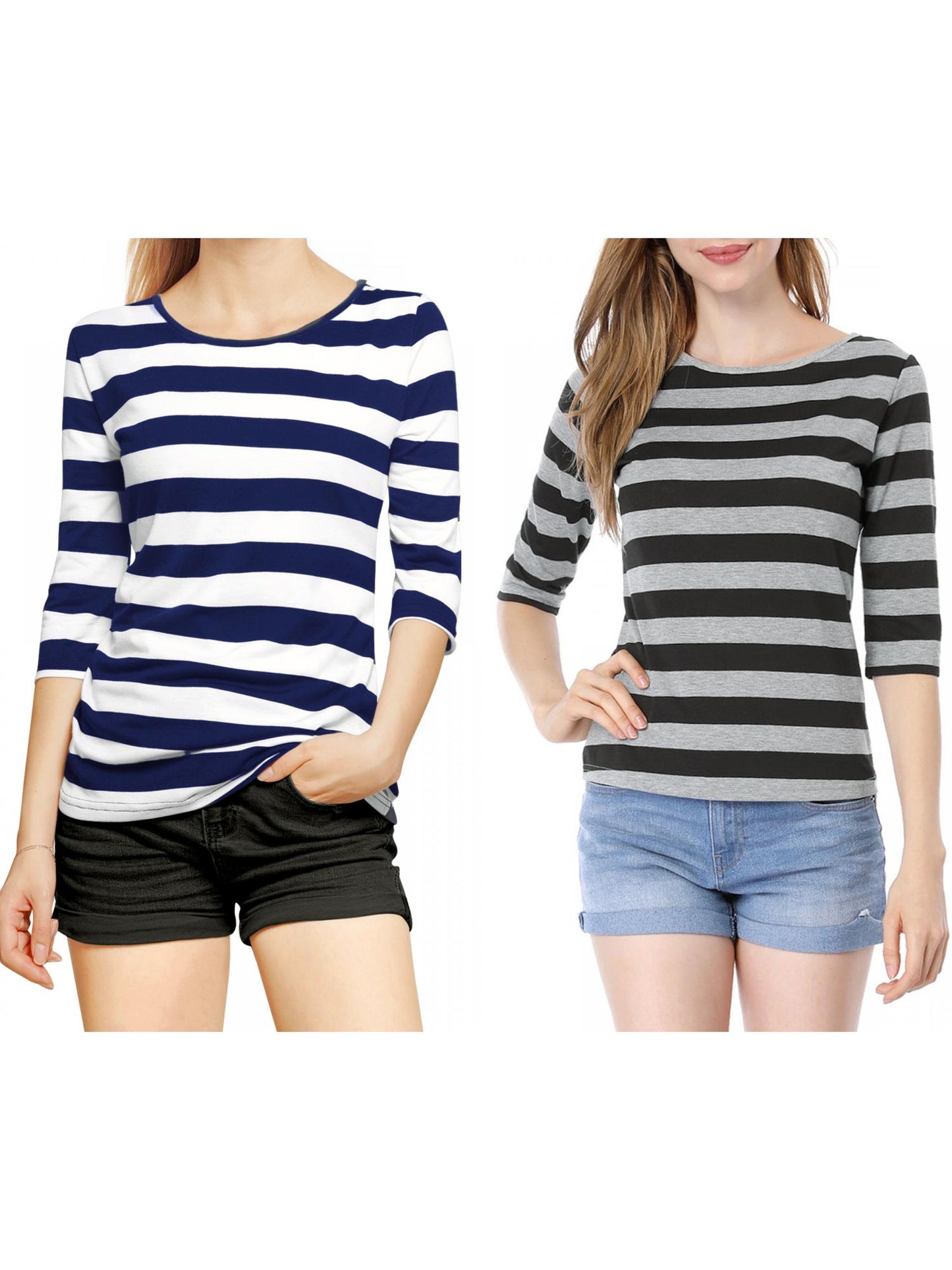 [PACK SALES] Women's 2 Pieces Round Neck Elbow Sleeves Casual T-Shirt