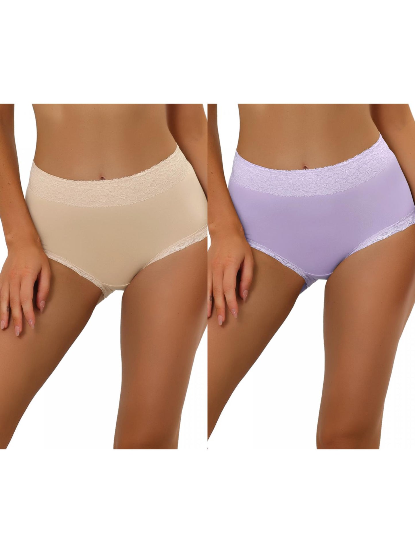 [PACK SALES] Women's 2 Pieces Cotton Underwear High-Rise Lace Trim Full Coverage Brief