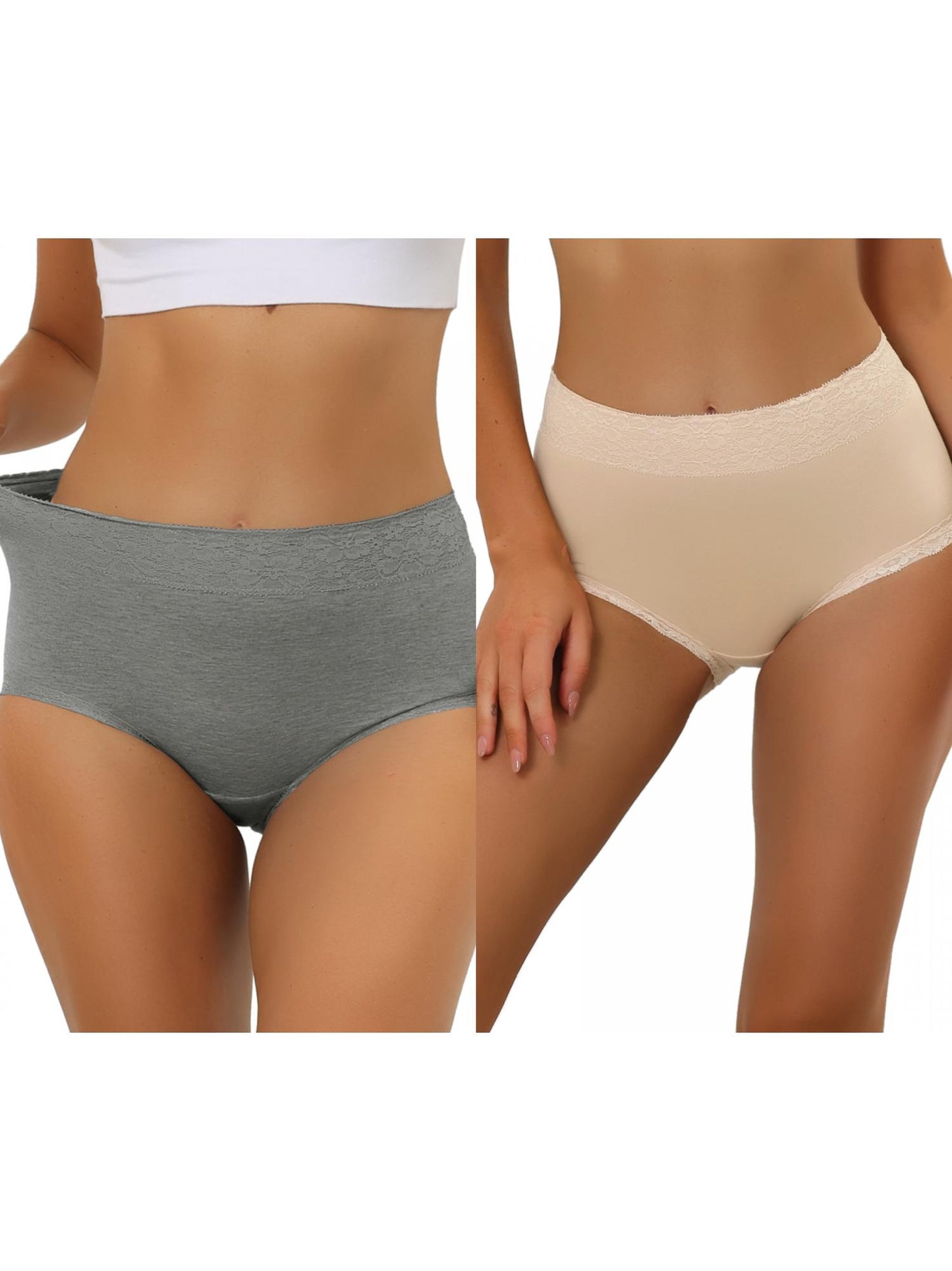 [PACK SALES] Women's 2 Pieces Cotton Underwear High-Rise Lace Trim Full Coverage Brief