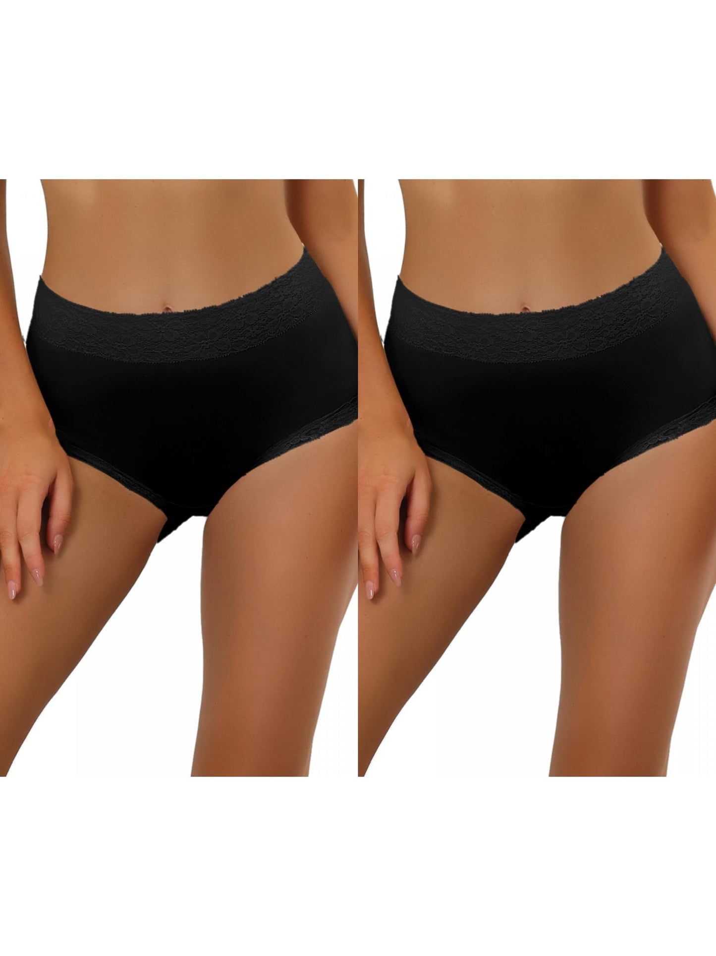 [PACK SALES] Women's 2 Pieces Cotton Underwear High-Rise Lace Trim Full Coverage Brief