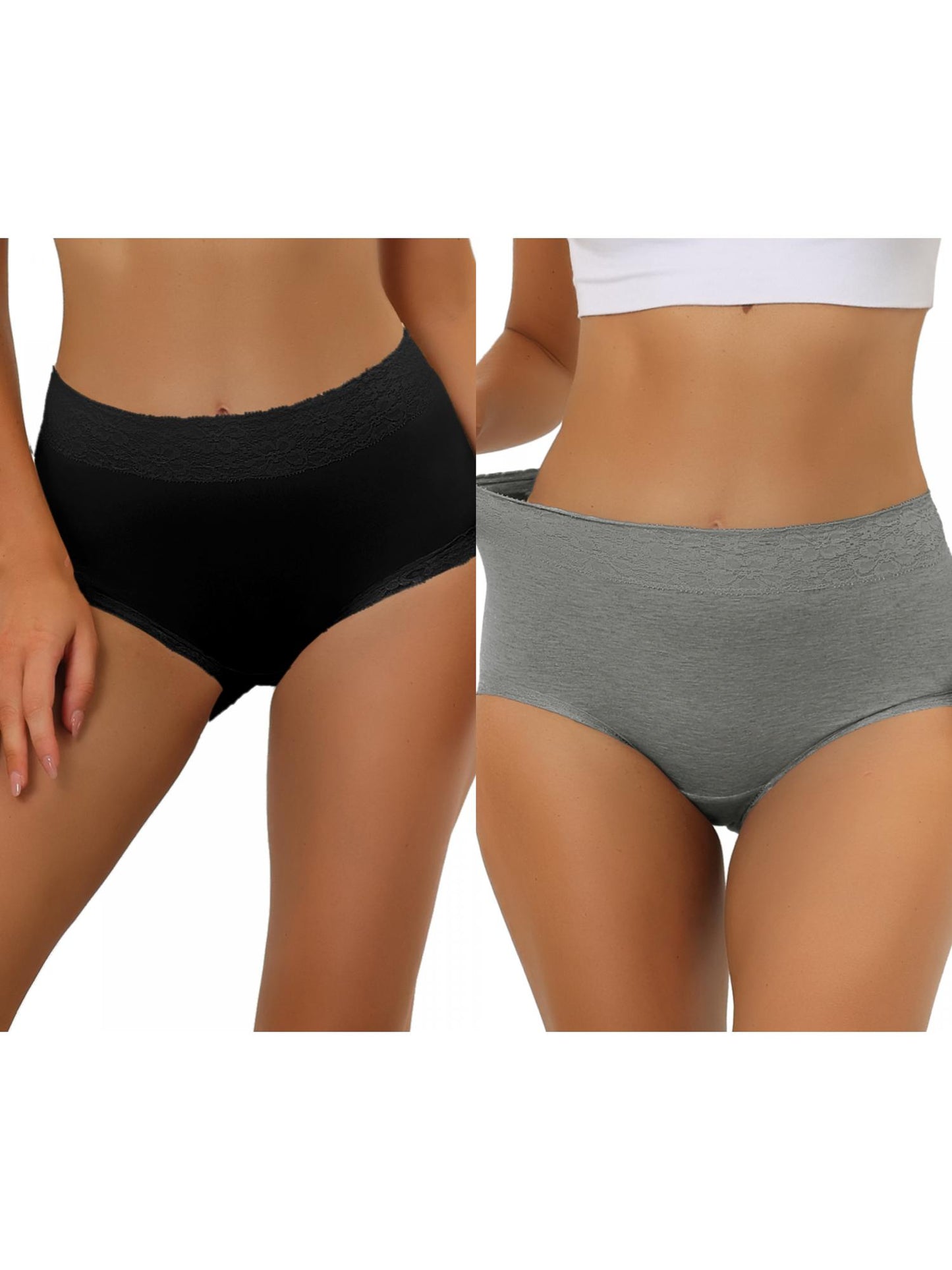 [PACK SALES] Women's 2 Pieces Cotton Underwear High-Rise Lace Trim Full Coverage Brief