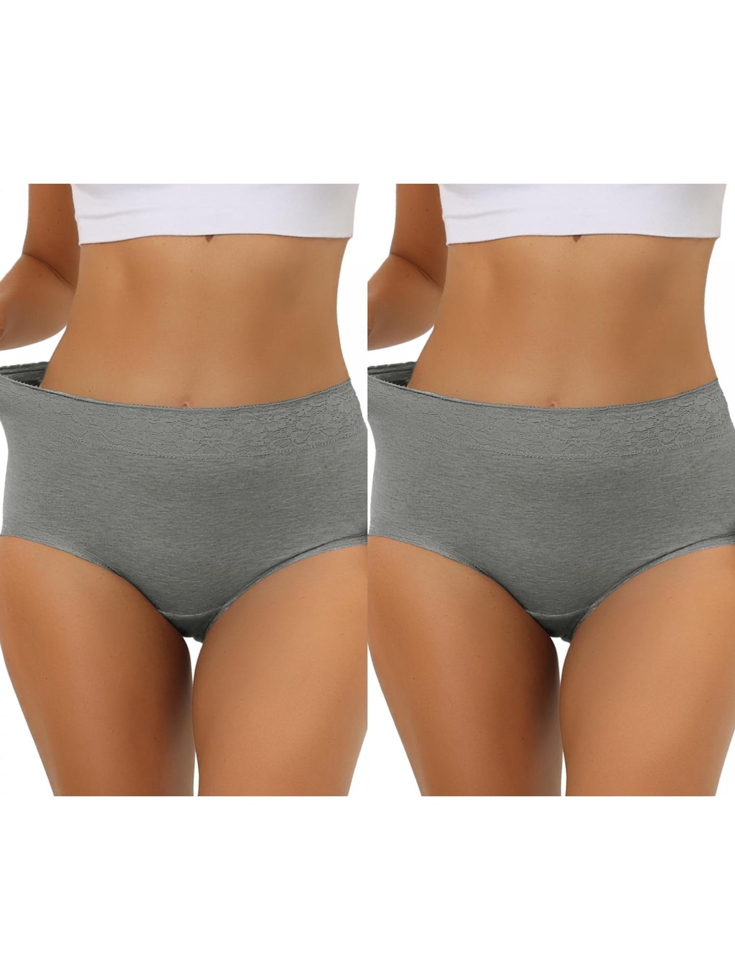 [PACK SALES] Women's 2 Pieces Cotton Underwear High-Rise Lace Trim Full Coverage Brief