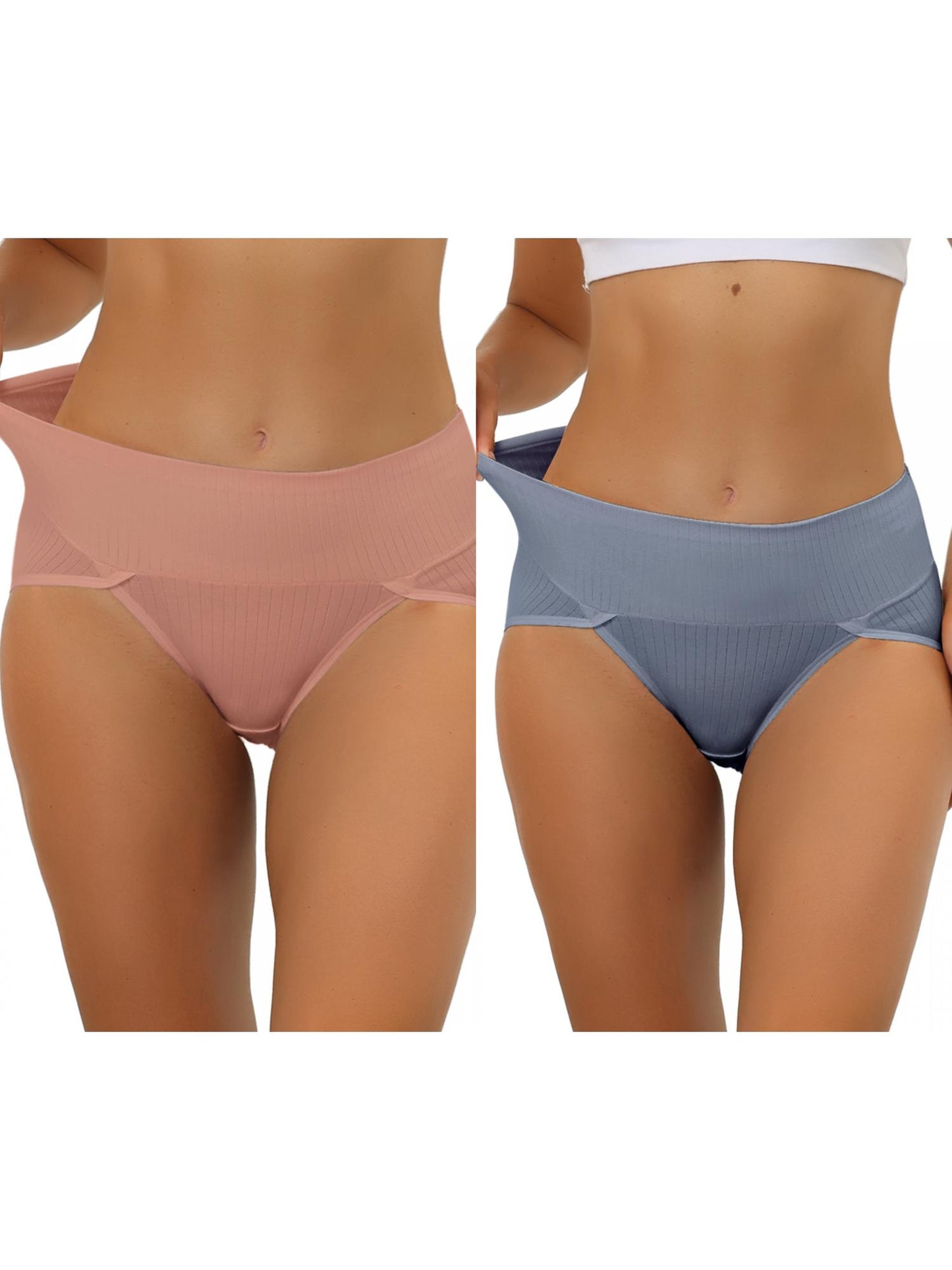[PACK SALES] Women's 2 Pieces Hi-Cut Ribbed High Waist Underwear