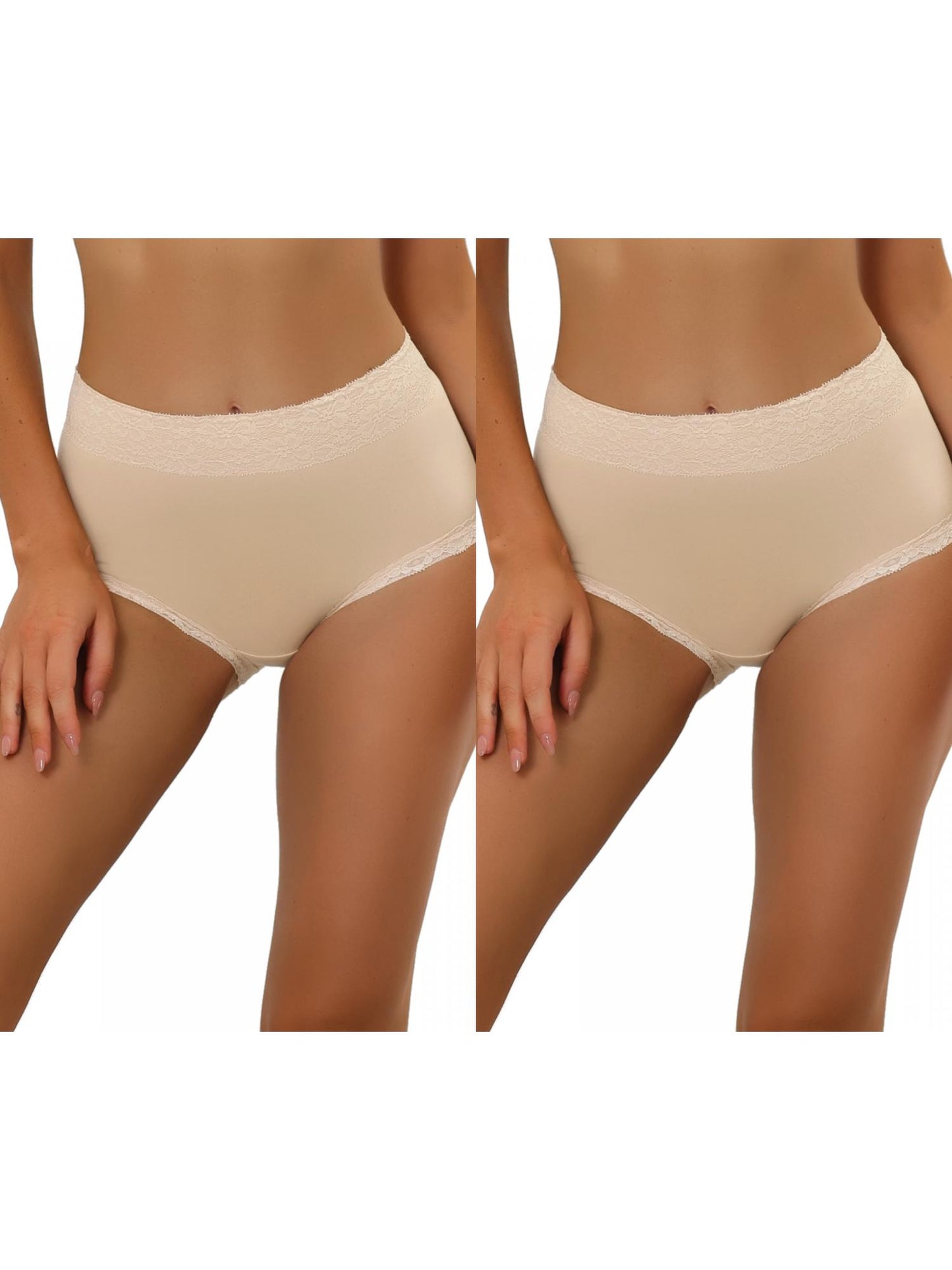 [PACK SALES] Women's 2 Pieces Cotton Underwear High-Rise Lace Trim Full Coverage Brief