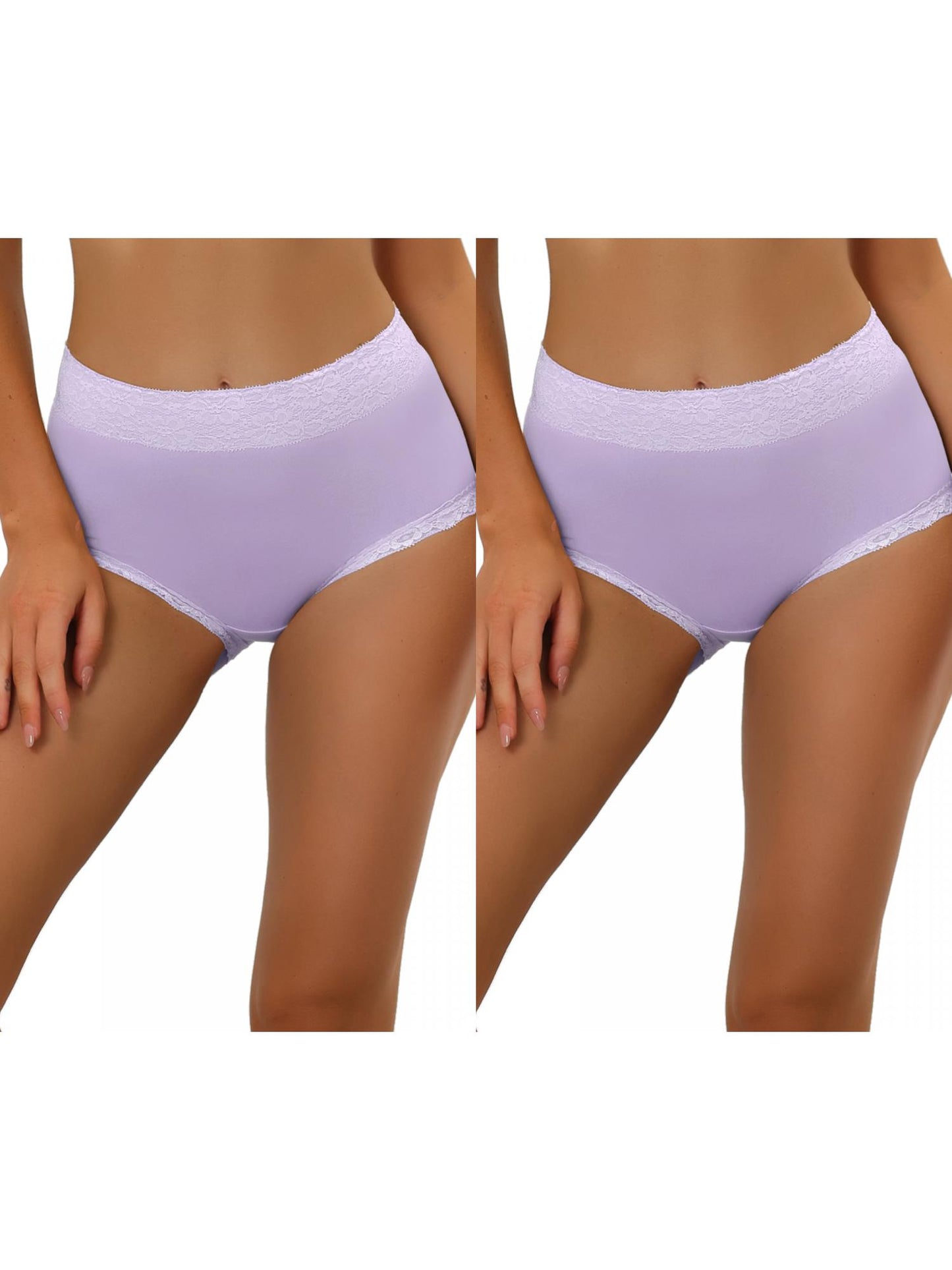 [PACK SALES] Women's 2 Pieces Cotton Underwear High-Rise Lace Trim Full Coverage Brief