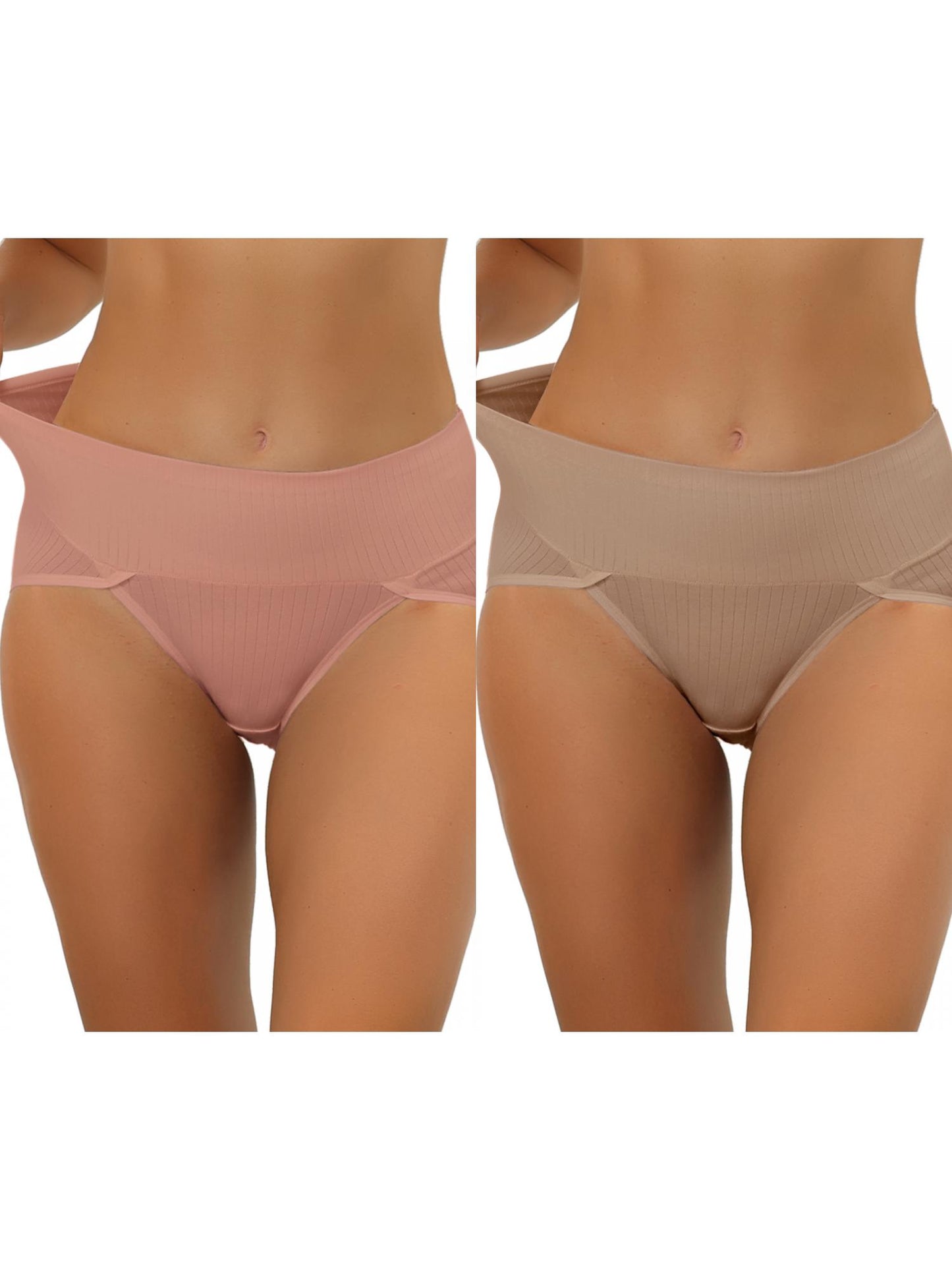 [PACK SALES] Women's 2 Pieces Hi-Cut Ribbed High Waist Underwear