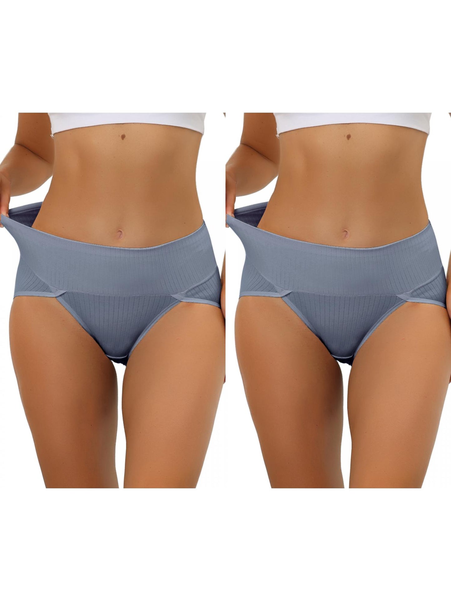 [PACK SALES] Women's 2 Pieces Hi-Cut Ribbed High Waist Underwear
