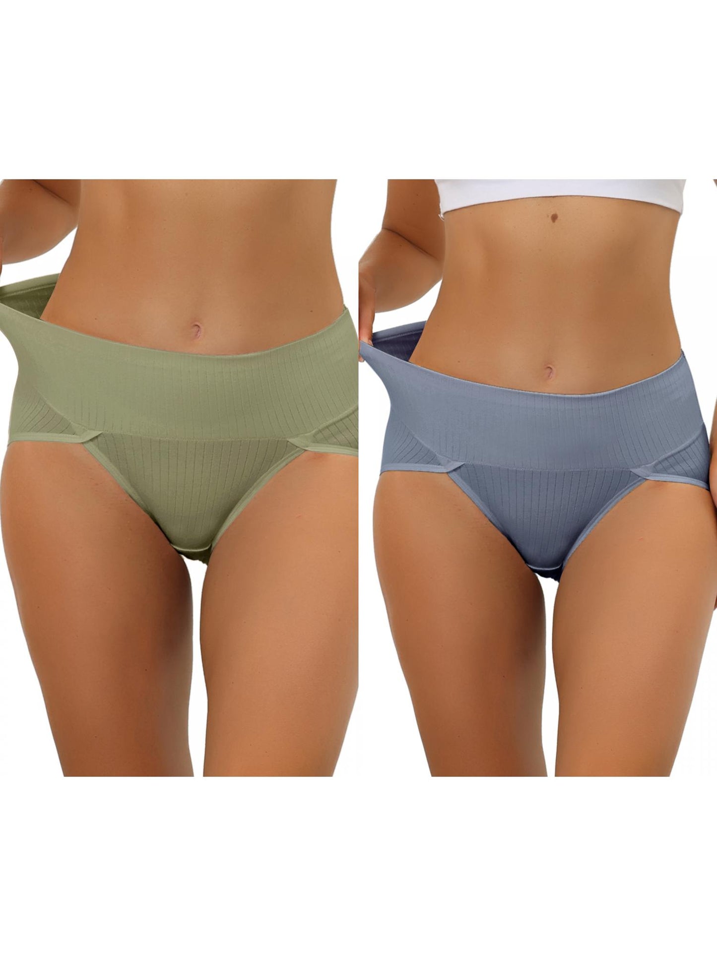 [PACK SALES] Women's 2 Pieces Hi-Cut Ribbed High Waist Underwear