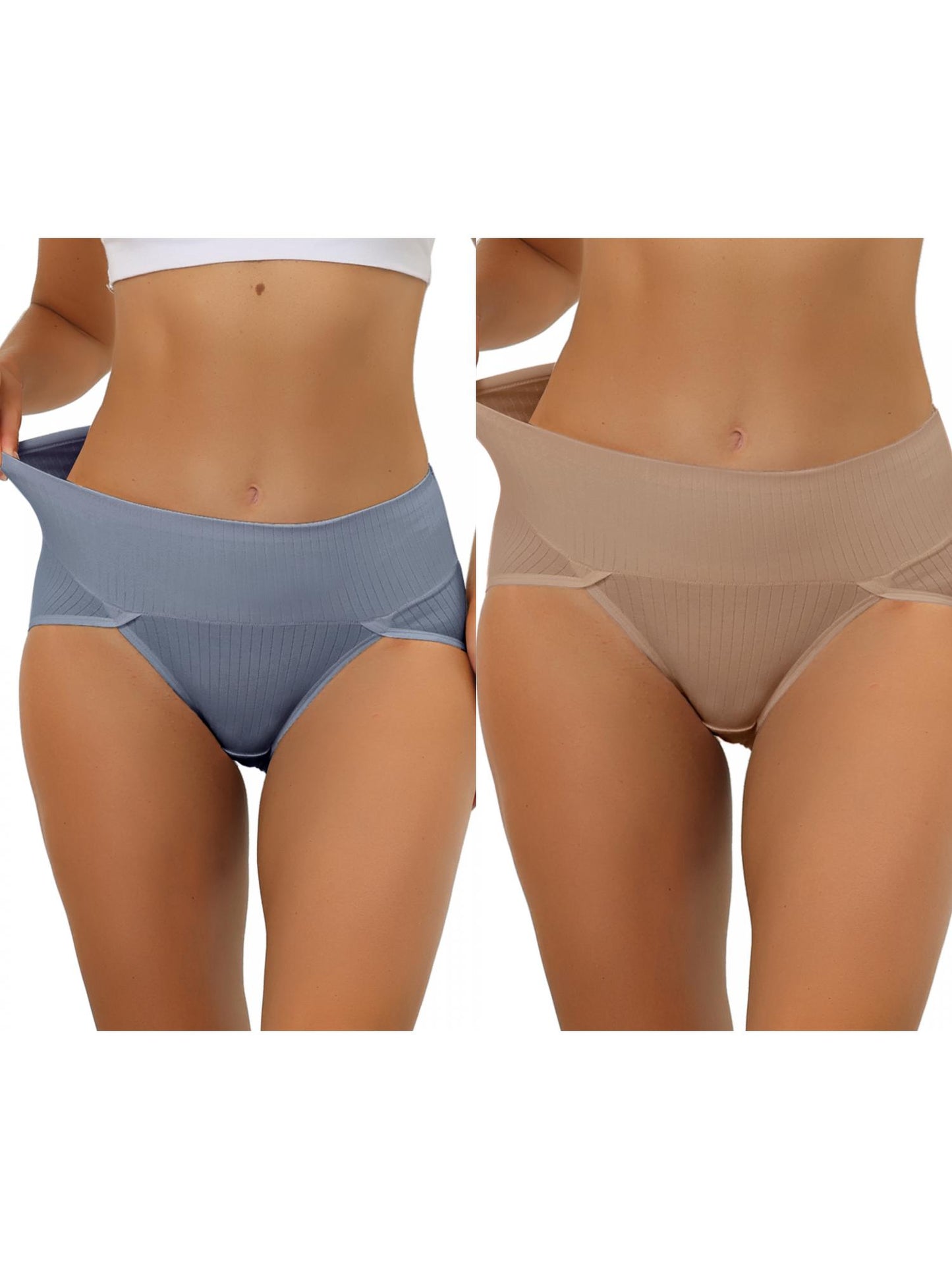 [PACK SALES] Women's 2 Pieces Hi-Cut Ribbed High Waist Underwear