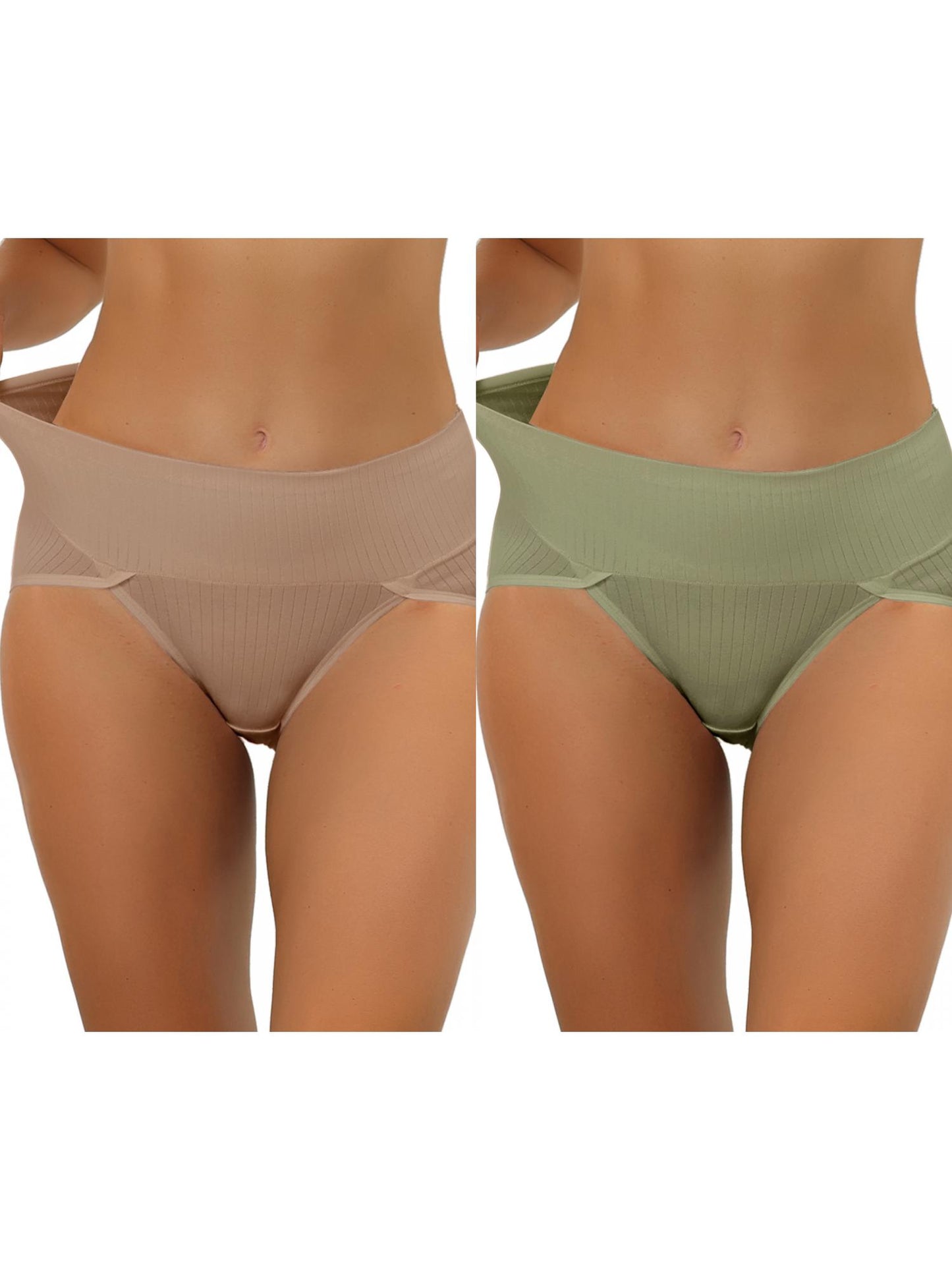 [PACK SALES] Women's 2 Pieces Hi-Cut Ribbed High Waist Underwear
