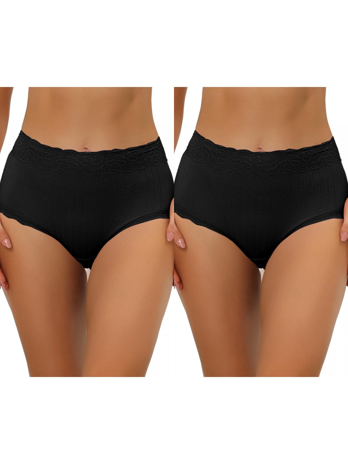 [PACK SALES] Women's 2 Pieces High Waist Underwear Lace Trim Ribbed Panties