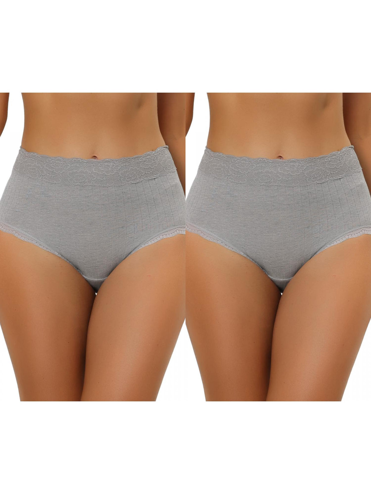 [PACK SALES] Women's 2 Pieces High Waist Underwear Lace Trim Ribbed Panties
