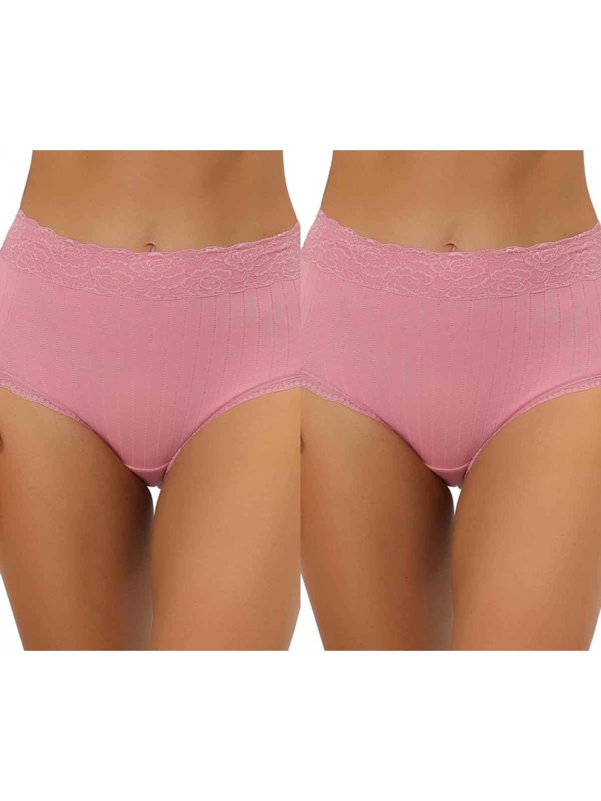 [PACK SALES] Women's 2 Pieces High Waist Underwear Lace Trim Ribbed Panties