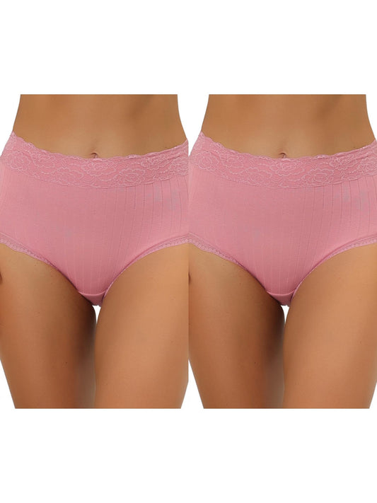 [PACK SALES] Women's 2 Pieces High Waist Underwear Lace Trim Ribbed Panties