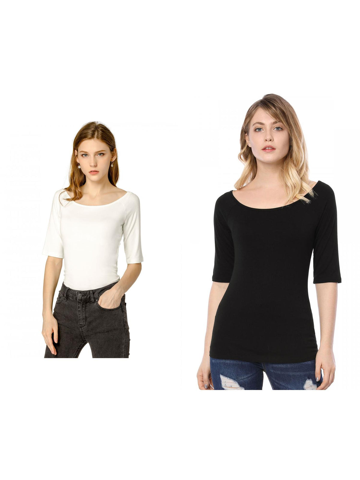 [PACK SALES] Women's 2 Pieces Half Sleeves Boat Neck Fitted Layering Top T-Shirt