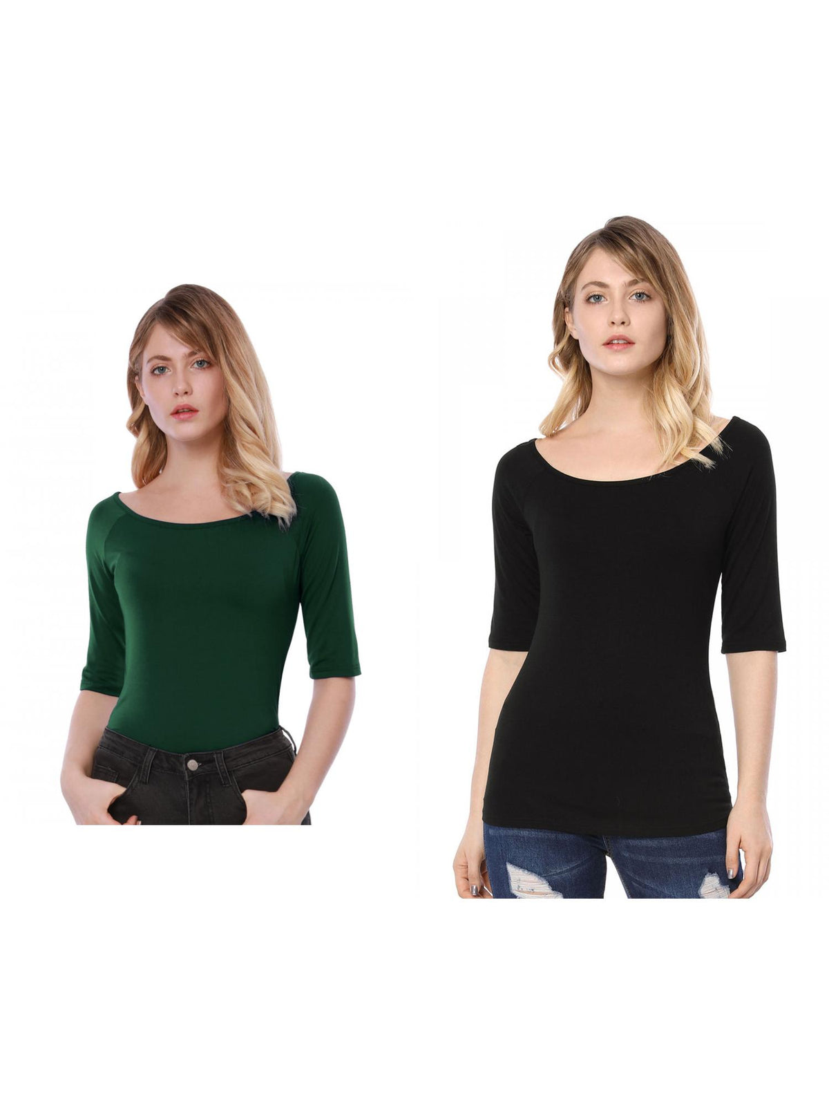 [PACK SALES] Women's 2 Pieces Half Sleeves Boat Neck Fitted Layering Top T-Shirt