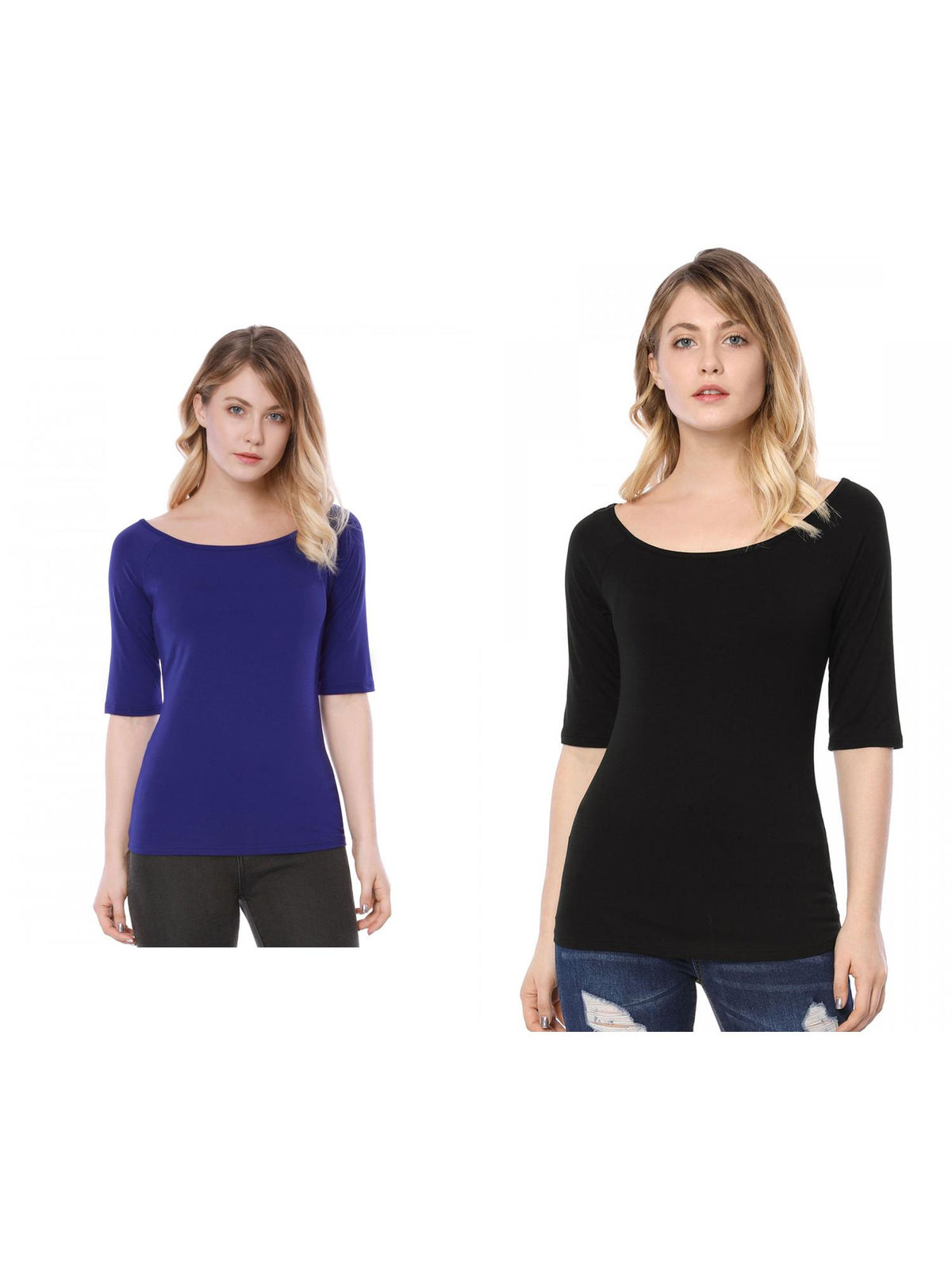 [PACK SALES] Women's 2 Pieces Half Sleeves Boat Neck Fitted Layering Top T-Shirt