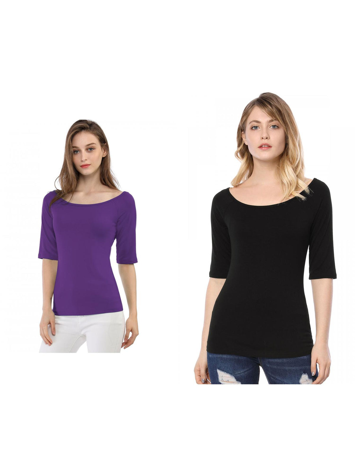 [PACK SALES] Women's 2 Pieces Half Sleeves Boat Neck Fitted Layering Top T-Shirt