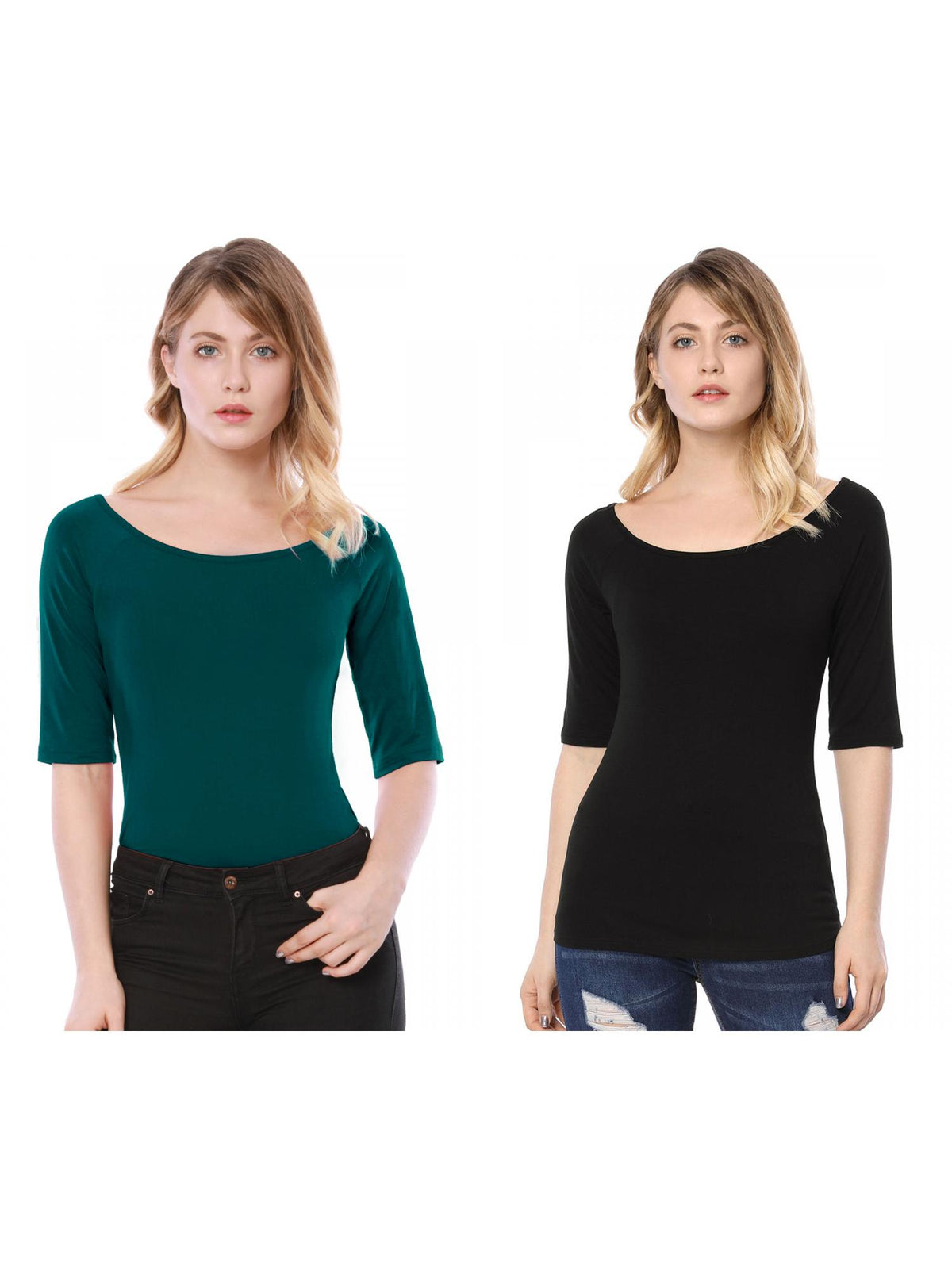 [PACK SALES] Women's 2 Pieces Half Sleeves Boat Neck Fitted Layering Top T-Shirt