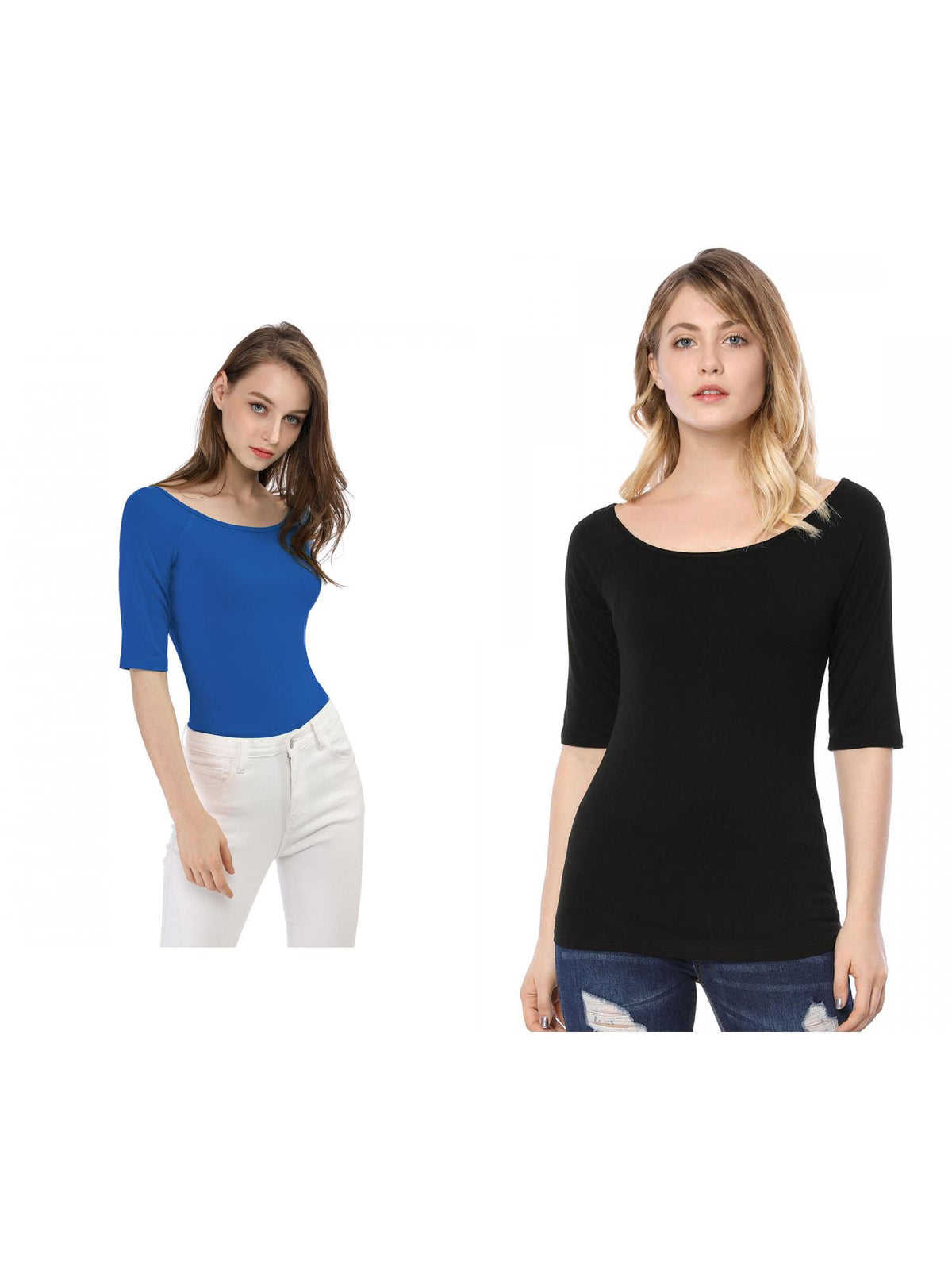 [PACK SALES] Women's 2 Pieces Half Sleeves Boat Neck Fitted Layering Top T-Shirt