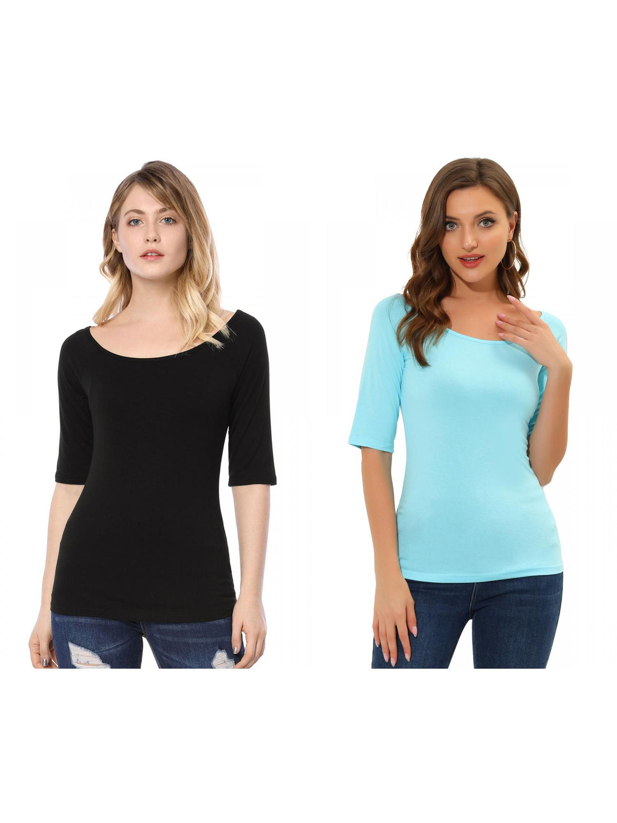 [PACK SALES] Women's 2 Pieces Half Sleeves Boat Neck Fitted Layering Top T-Shirt