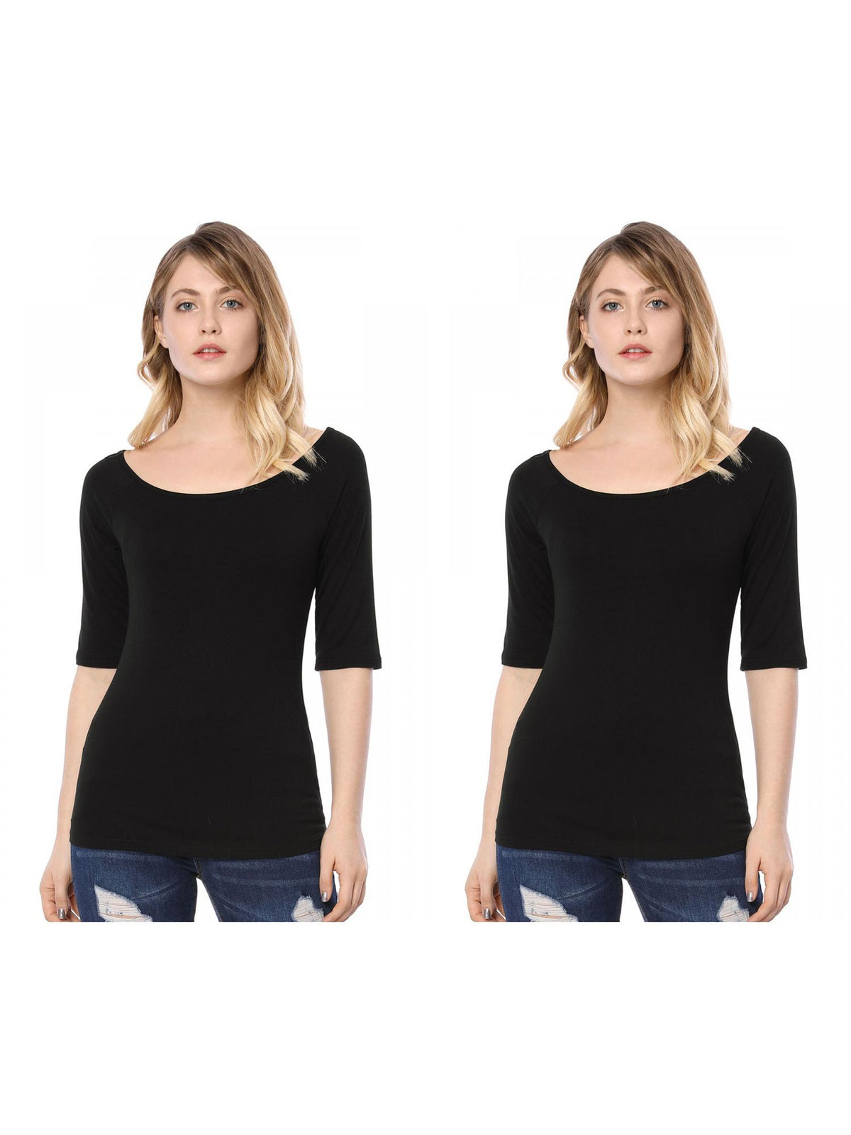 [PACK SALES] Women's 2 Pieces Half Sleeves Boat Neck Fitted Layering Top T-Shirt