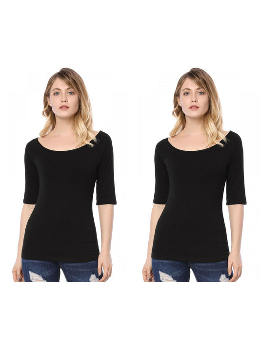 [PACK SALES] Women's 2 Pieces Half Sleeves Boat Neck Fitted Layering Top T-Shirt